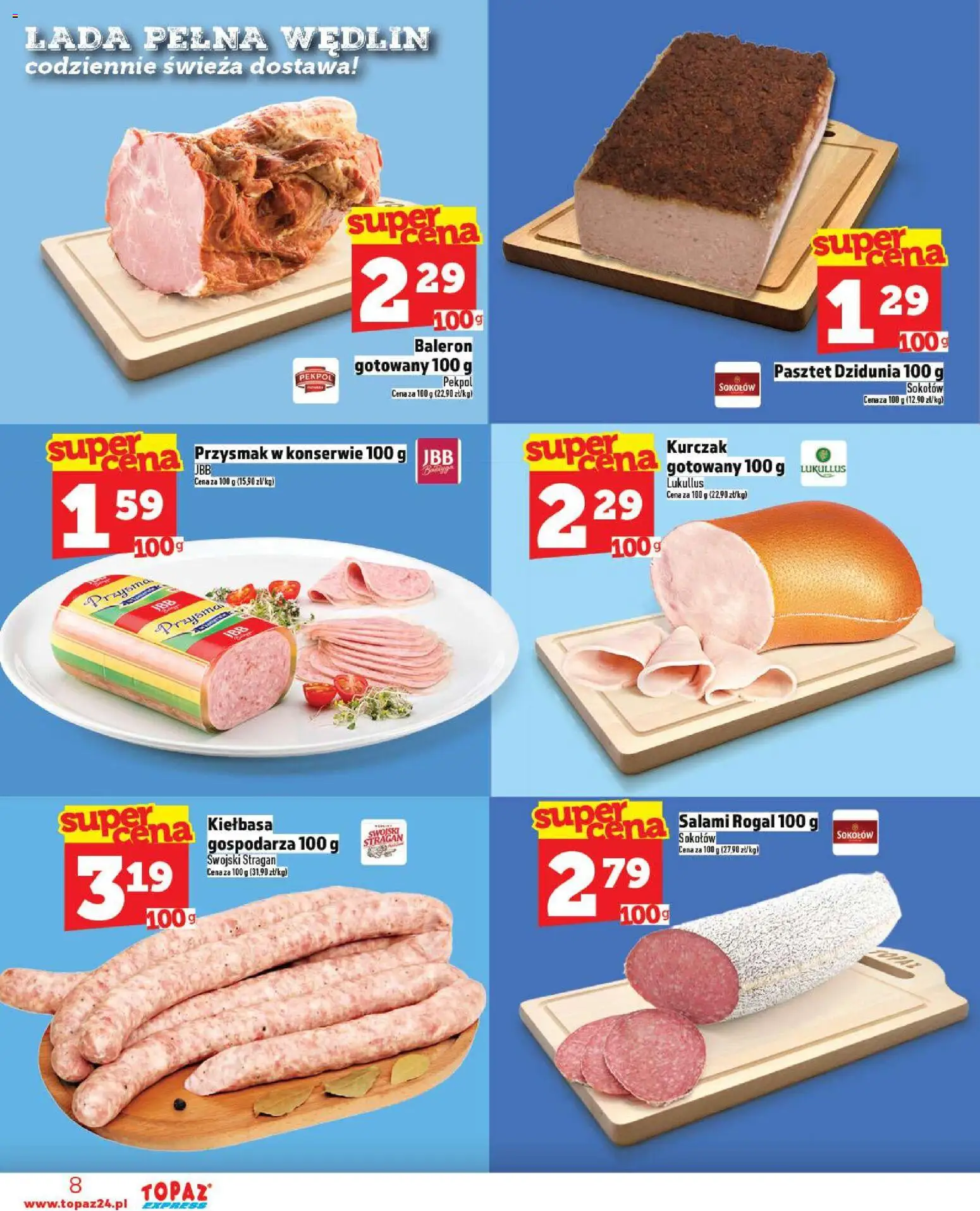 Topaz Gazetka - Express od 20.11.2025 | Strona: 8 | Produkty: Kiełbasa, Kurczak, Salami