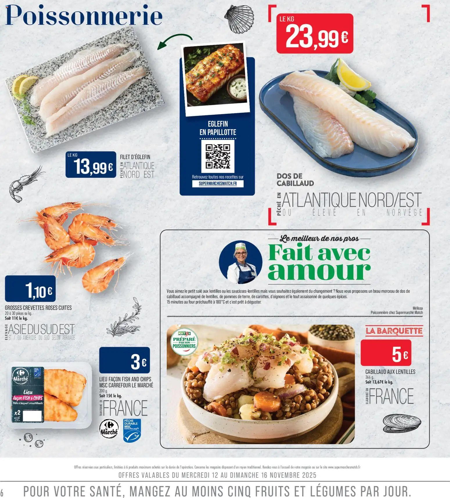 {H1} | Page: 6 | Produits: Four, Crevettes, Dos de cabillaud, Chips