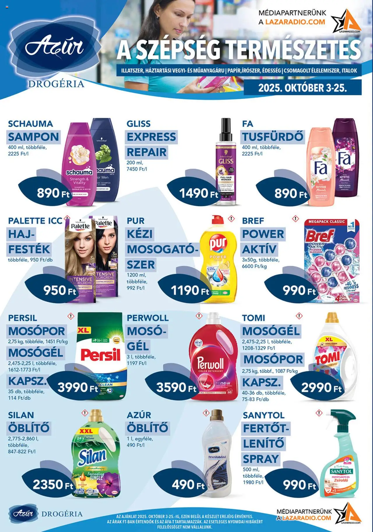 Azur akciós ujság - amely érvényes a következő dátumtól: 03.10.2025 | Oldal: 1 | Termékek: Perwoll, Édesség, Mosógél, Tusfürdő