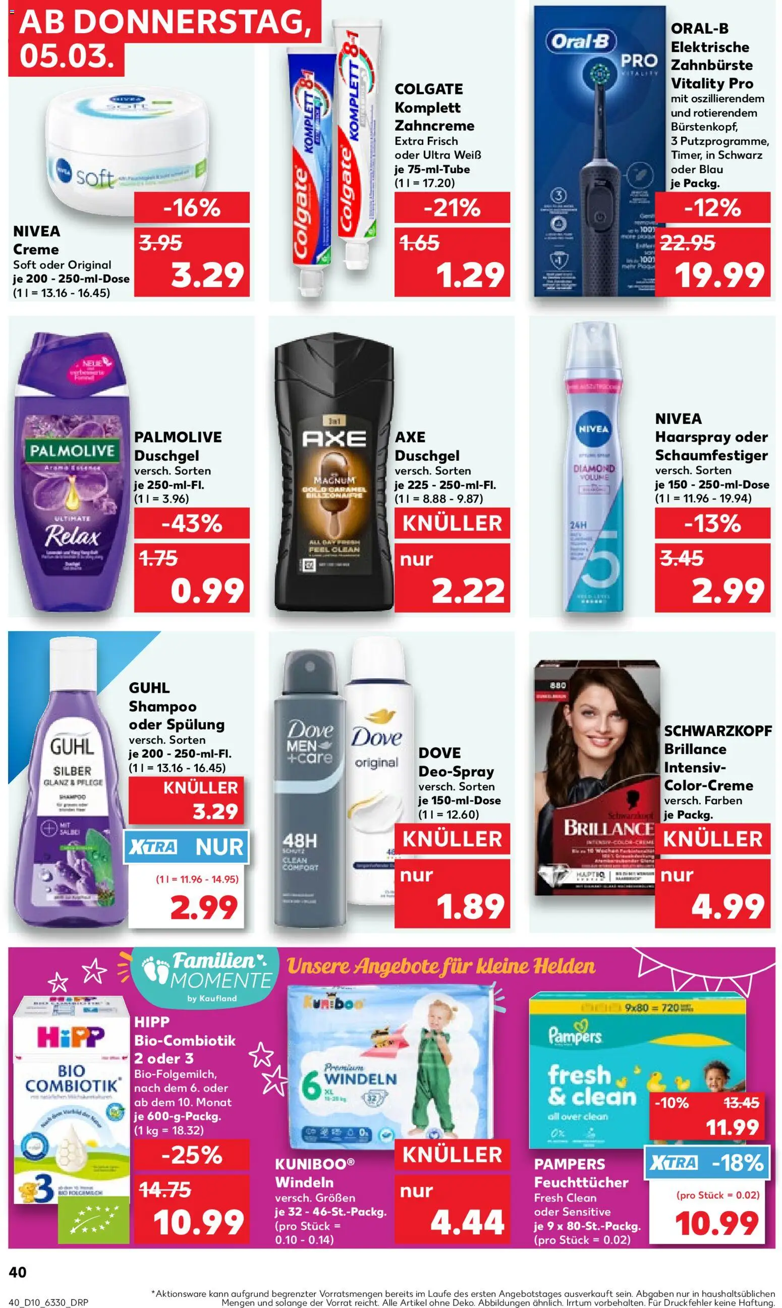 Kaufland prospekt Kiel	 – gültig ab 05.03.2026 | Seite: 40 | Produkte: Elektrische zahnbürste, Haarspray, Duschgel, Zahnbürste