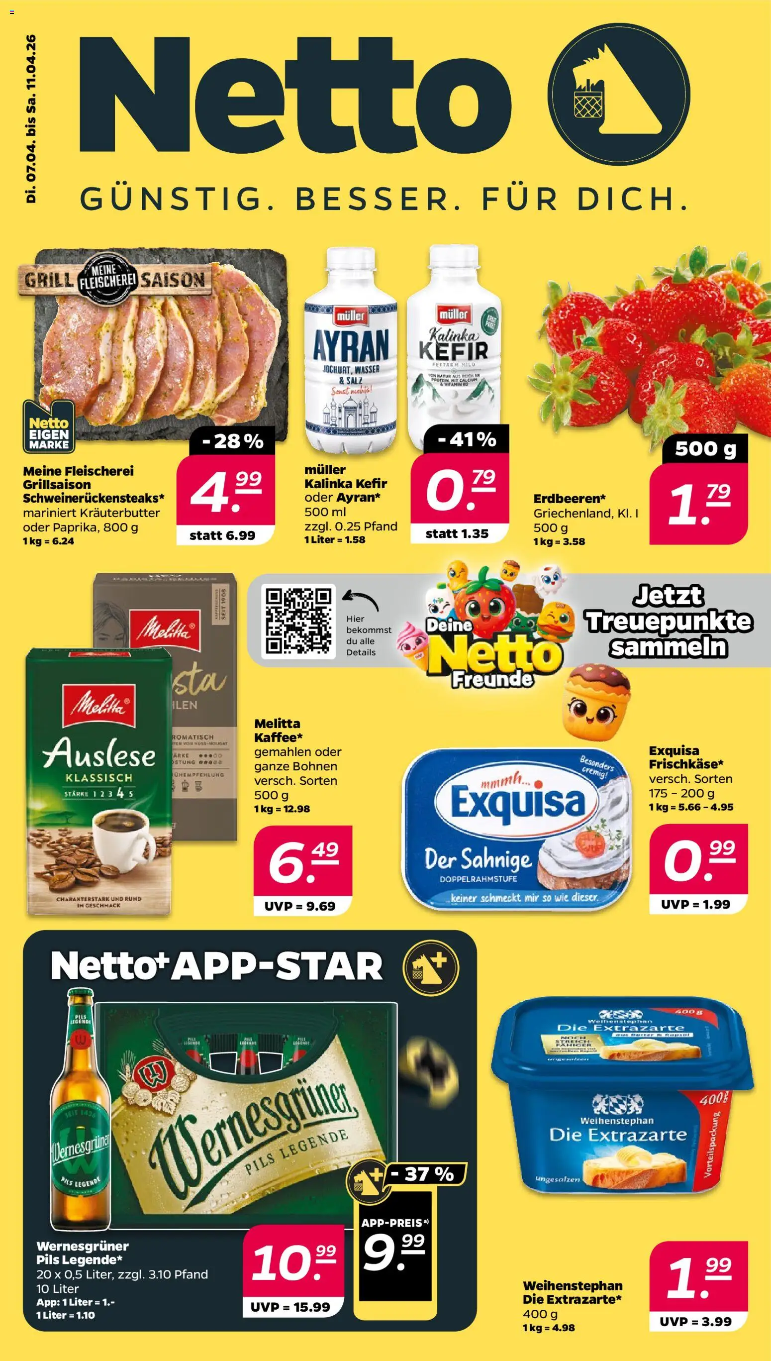 Netto Prospekt 	 – gültig ab 07.04.2026 | Seite: 1 | Produkte: Grill, Wernesgruner, Wasser, Salz