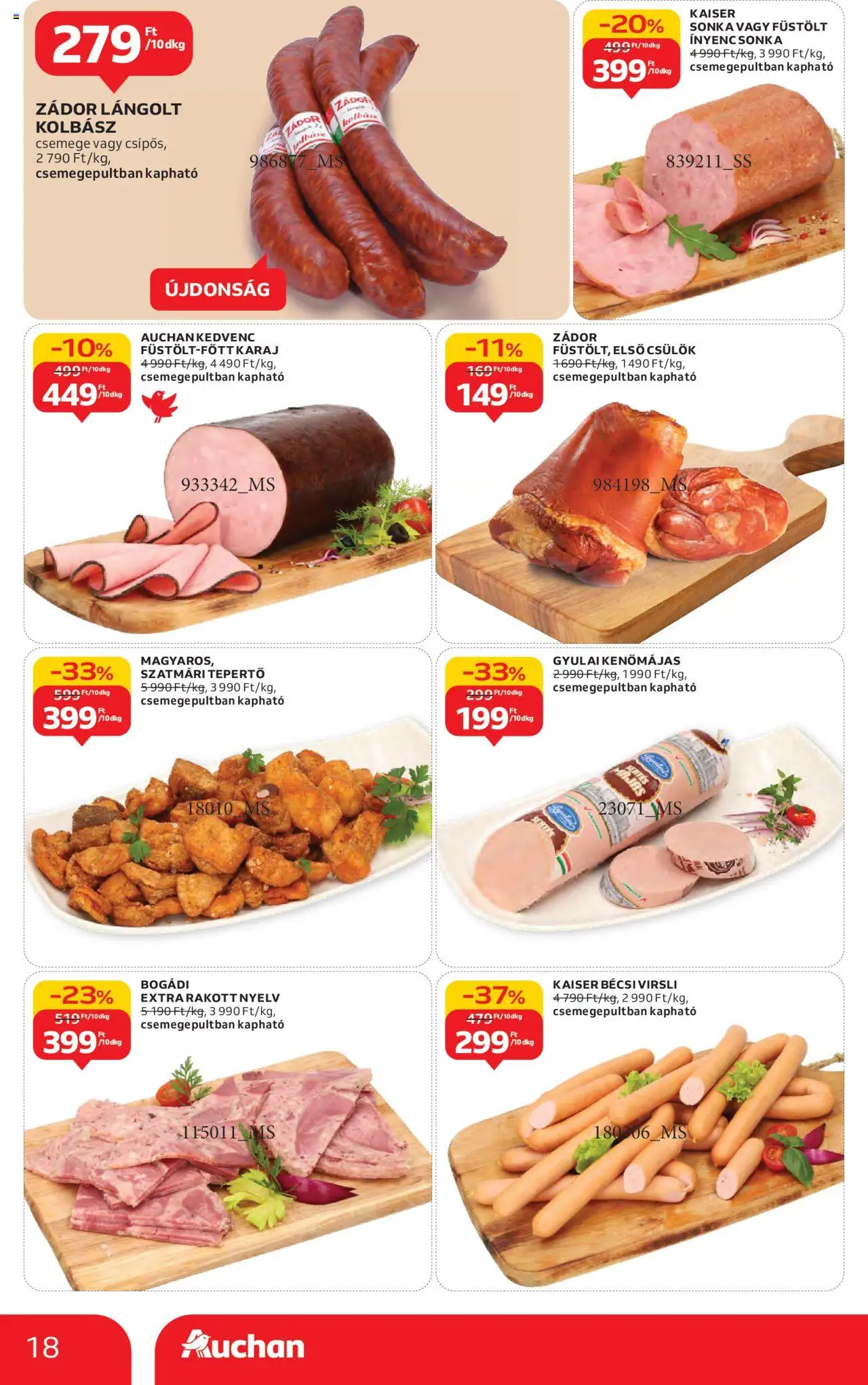 Auchan akciós ujság - amely érvényes a következő dátumtól: 16.10.2025 | Oldal: 18 | Termékek: Virsli, Kolbász, Kenőmájas, Sonka