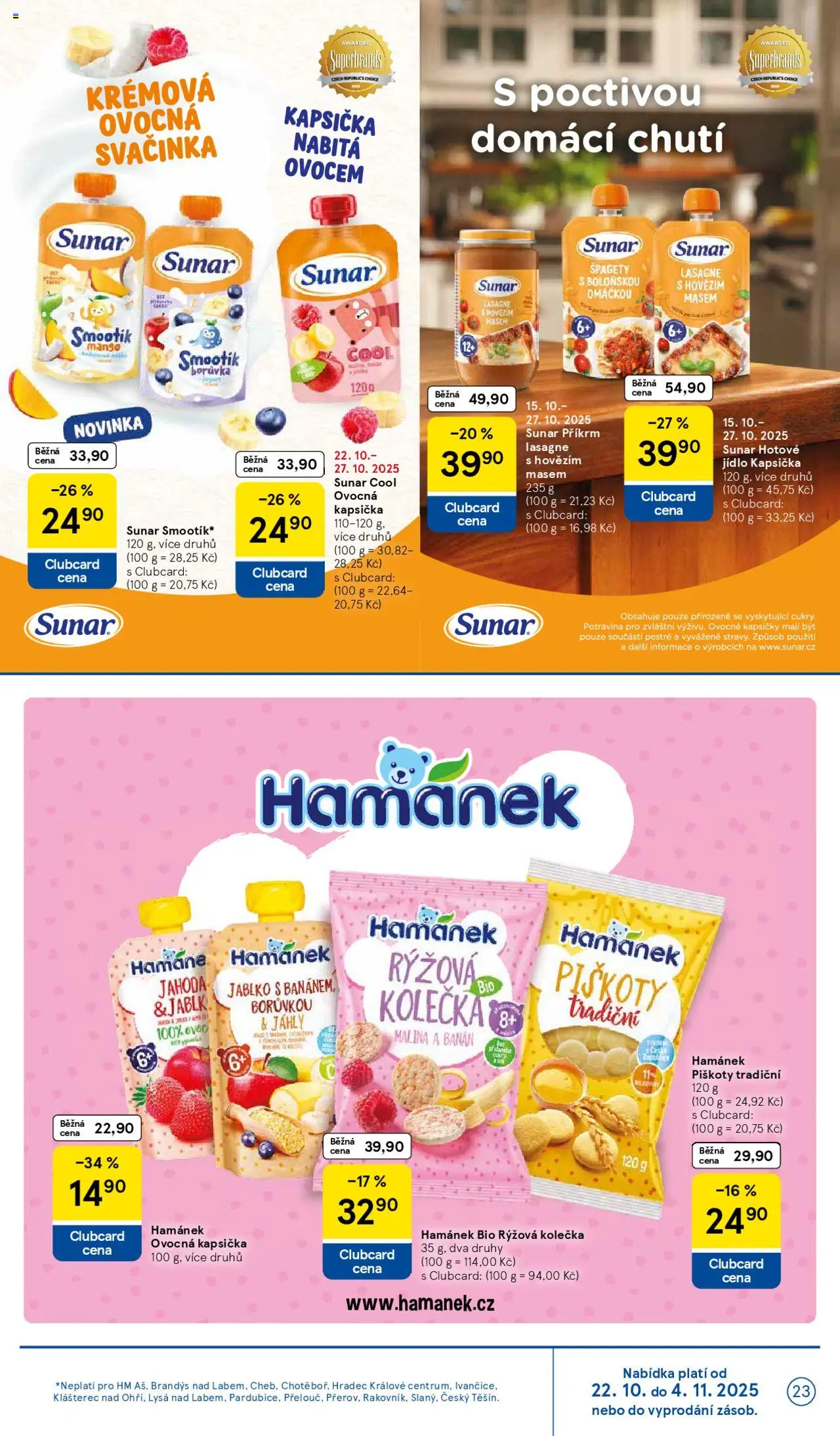 Tesco leták - Hypermarket od 22.10.2025 | Strana: 23 | Produkty: Piškoty, Sunar, Špagety, Hamánek