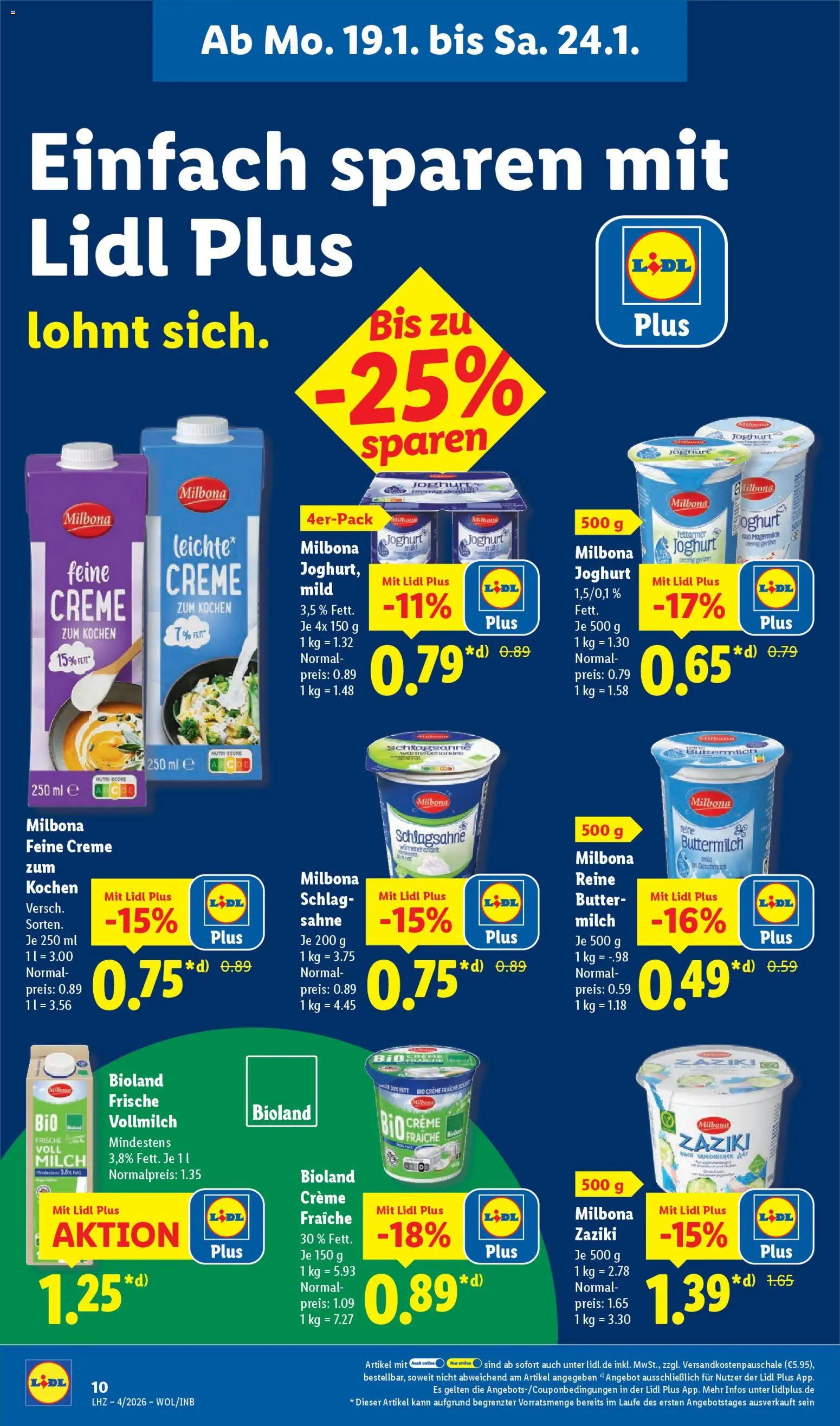 Lidl Prospekt Heppenheim – gültig ab 19.01.2026 | Seite: 20 | Produkte: Schlagsahne, Butter, Creme, Sahne