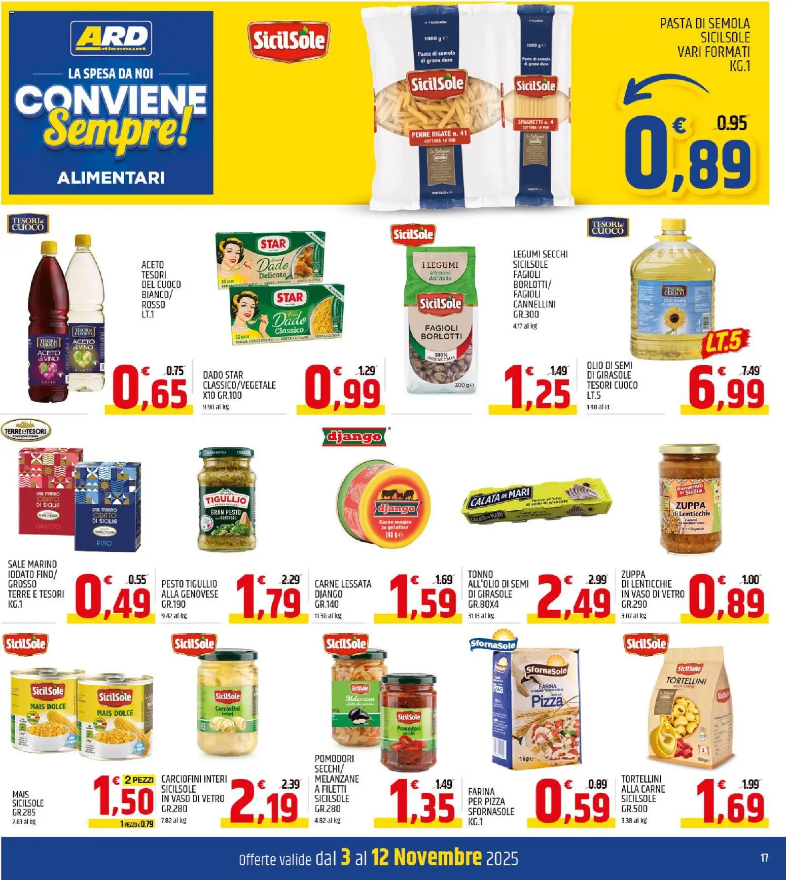 Volantino ARD Discount del 03.11.2025 | Pagina: 17 | Prodotti: Lenticchie, Olio, Pomodori, Tonno