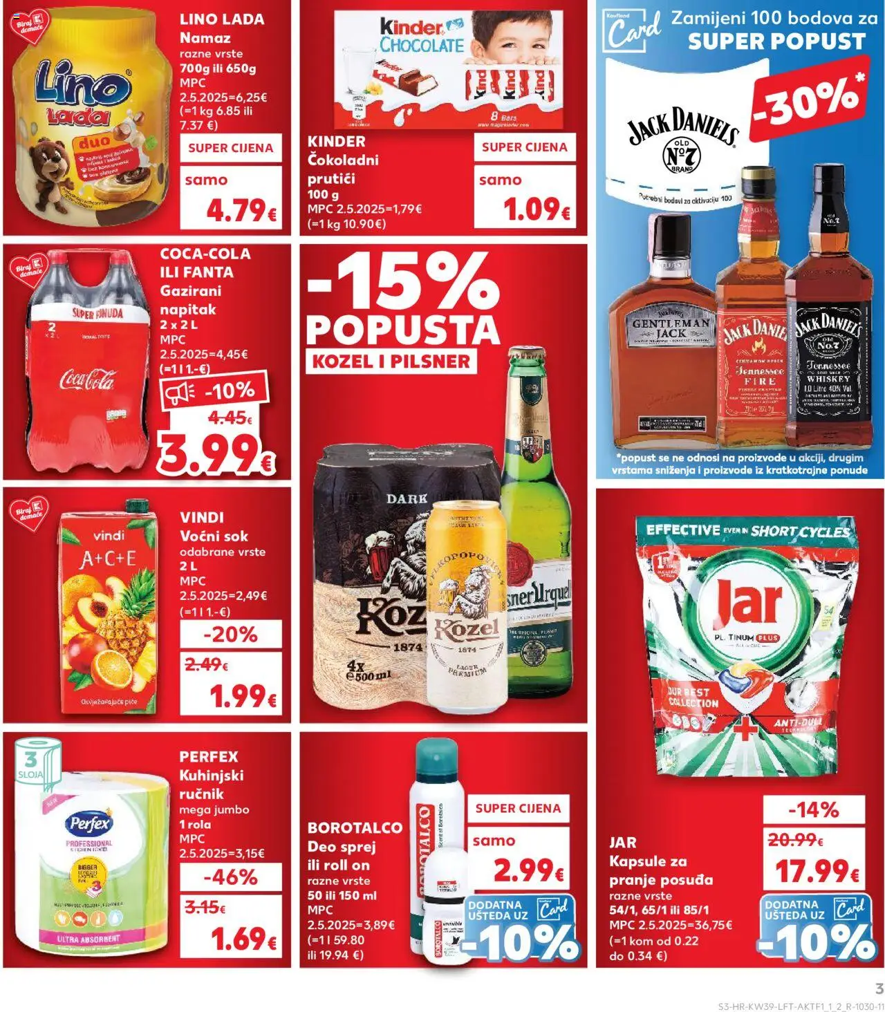 Kaufland HR akciós ujság - amely érvényes a következő dátumtól: 24.09.2025 | Oldal: 3 | Termékek: Fanta, Whiskey, Coca Cola, Cola