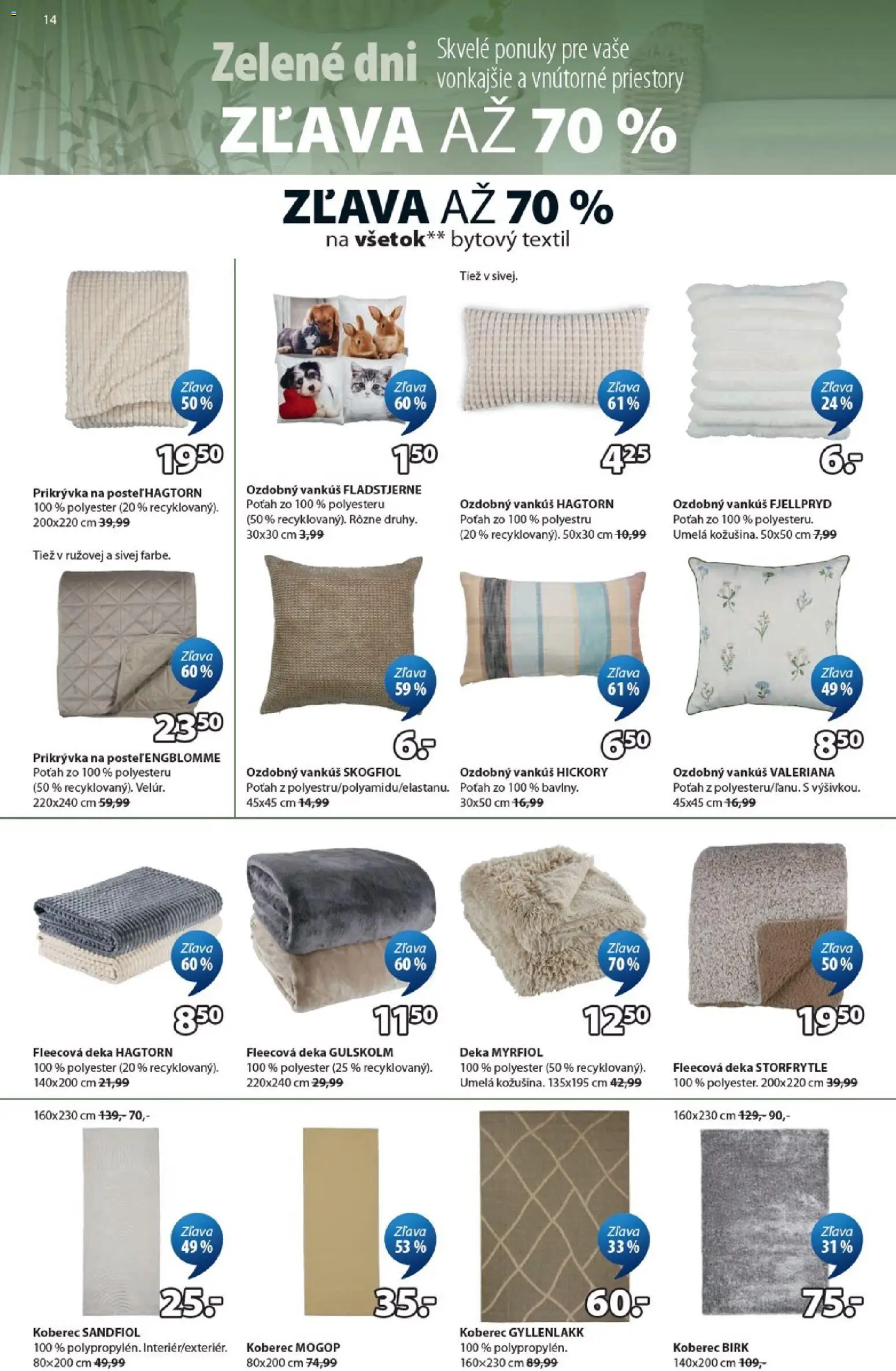 Nové JYSK akcie – leták je platný od 08.04.2026 | Strana: 14 | Produkty: Vankúš, Koberec