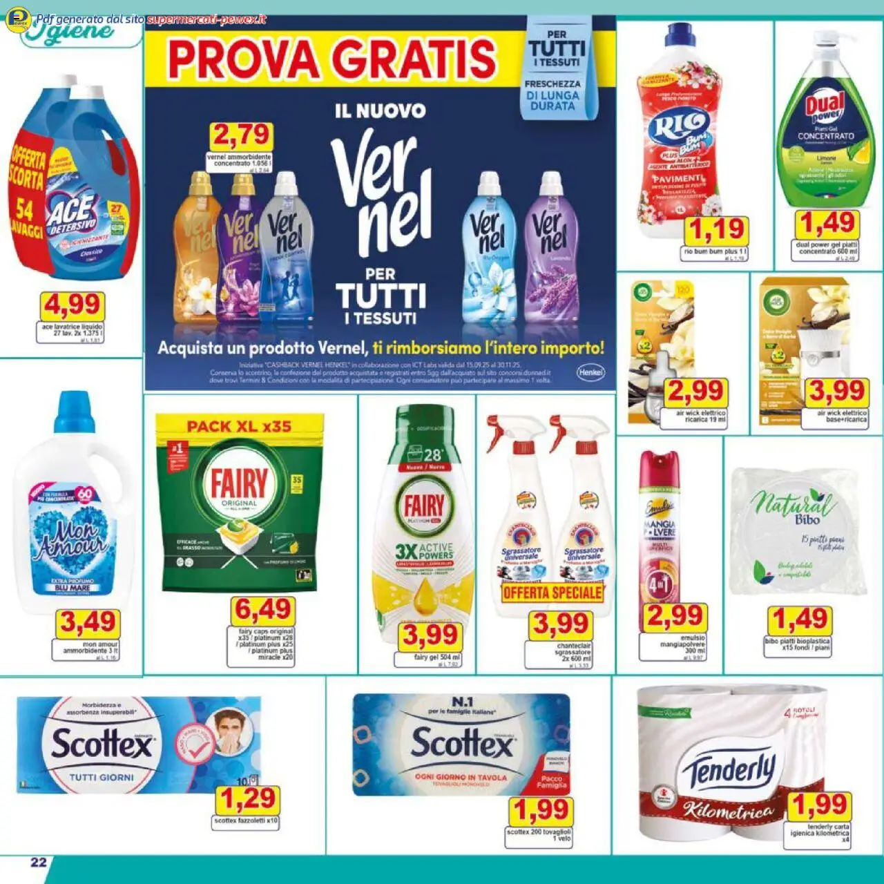 Volantino Pewex del 08.10.2025 | Pagina: 22 | Prodotti: Ammorbidente, Fazzoletti, Sgrassatore, Limone
