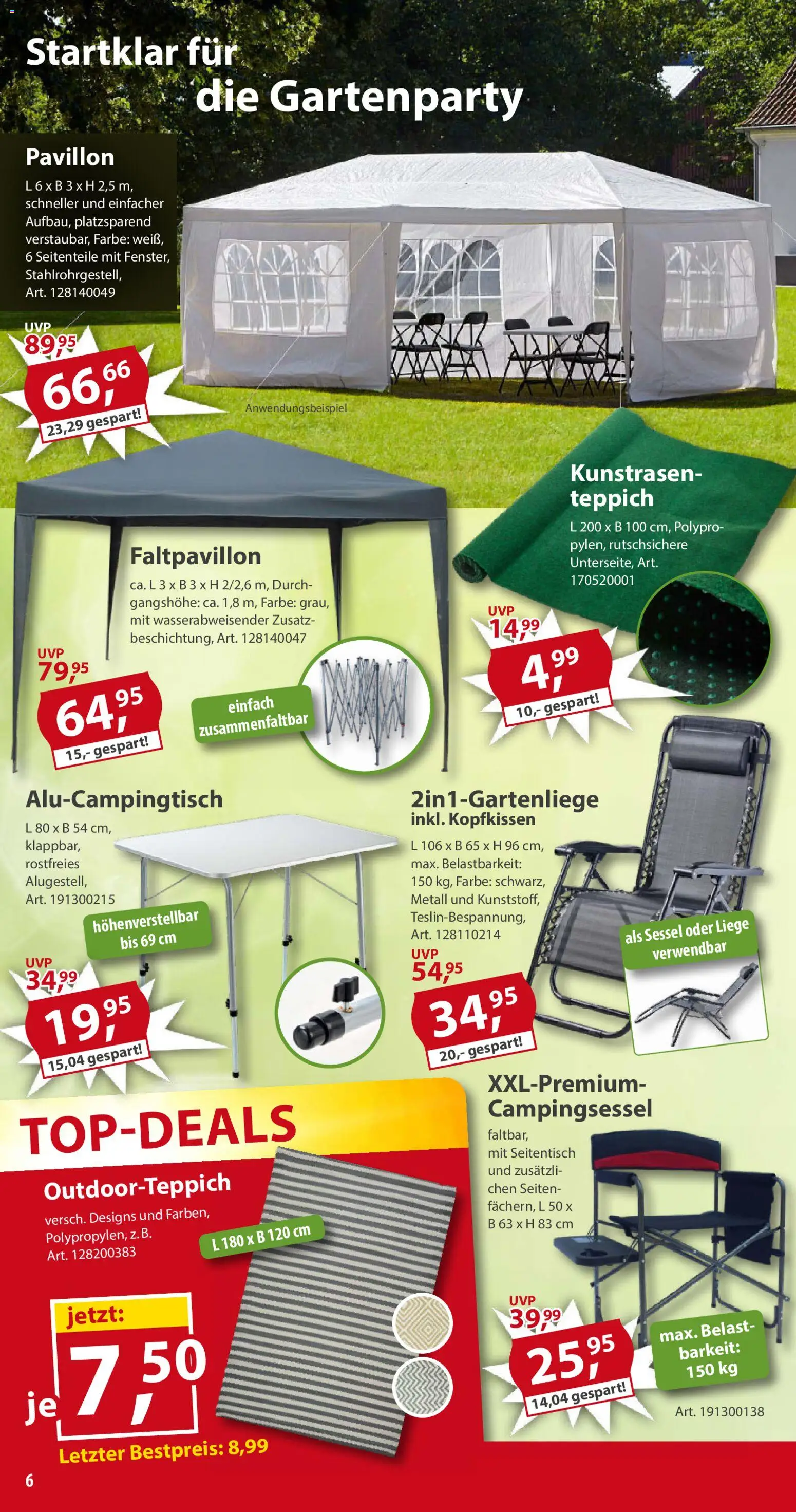 Sonderpreis Baumarkt Prospekt 	 – gültig ab 25.04.2026 | Seite: 6 | Produkte: Sessel, Liege, Kopfkissen, Teppich