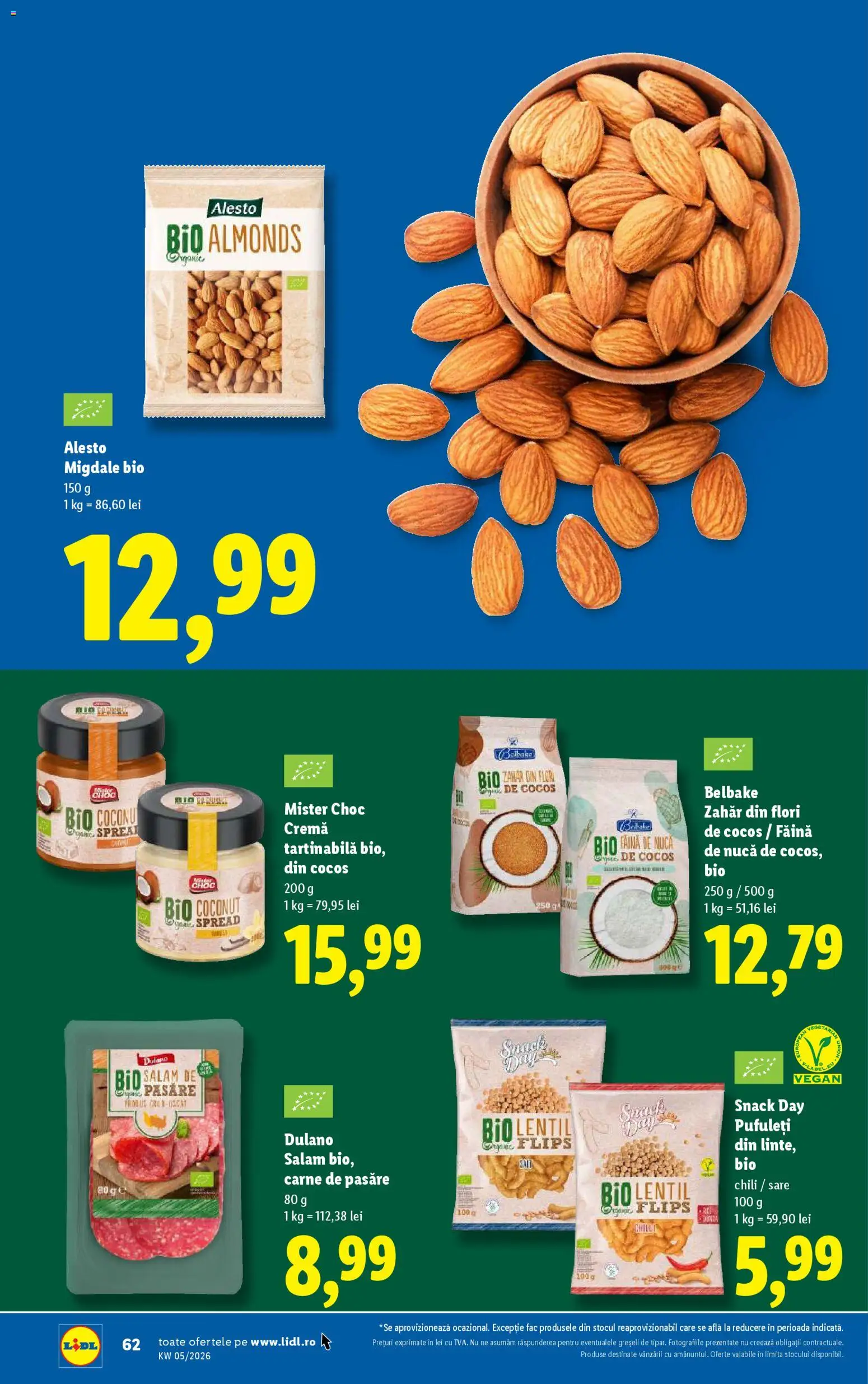 Noul catalog Lidl – valabil de la 26.01.2026 | Pagină: 62 | Produse: Migdale, Salam, Pufuleți, Făină