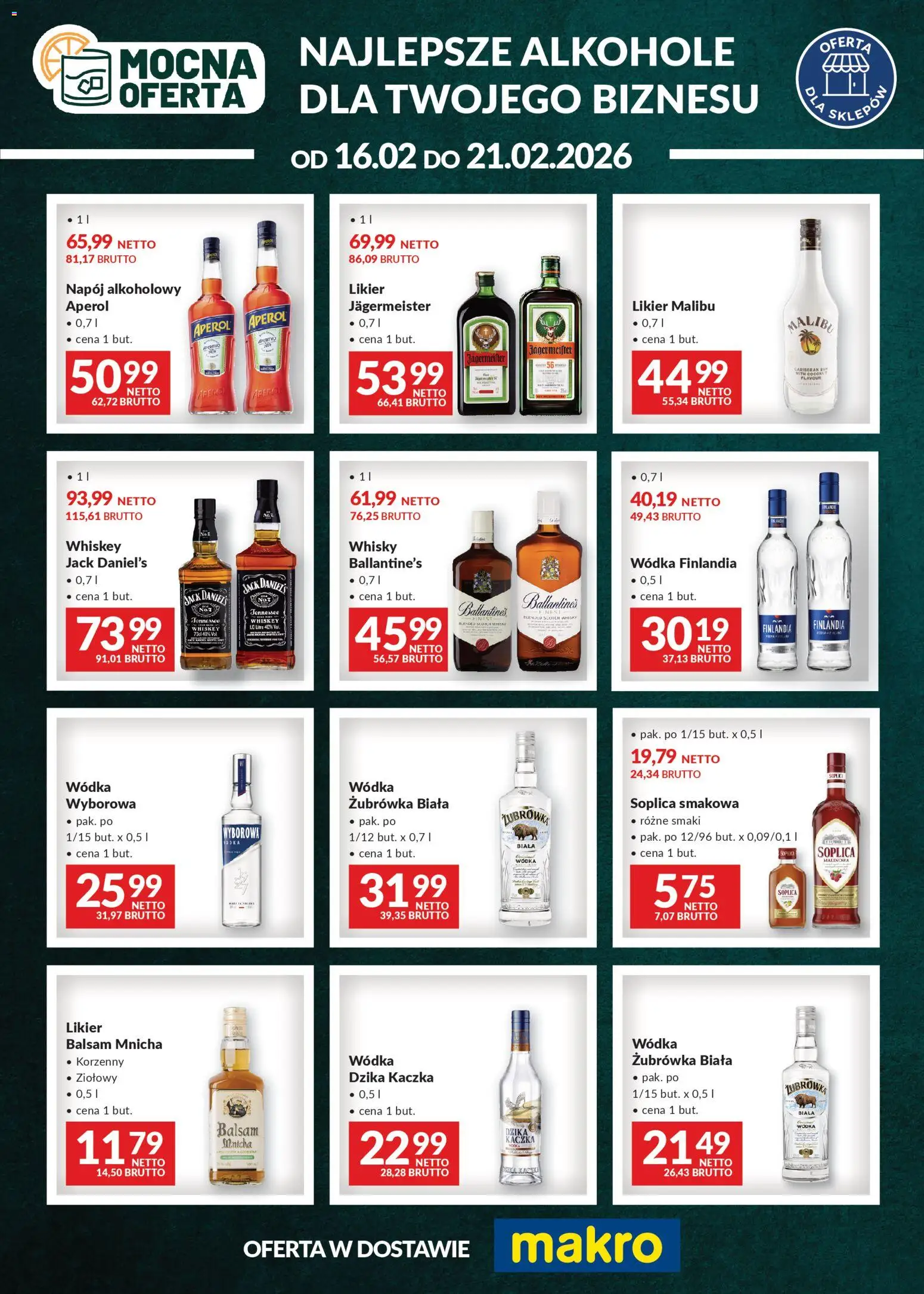 Makro Gazetka - Mocna oferta od 16.02.2026 | Strona: 1 | Produkty: Wódka finlandia, Żubrówka, Jagermeister, Rum