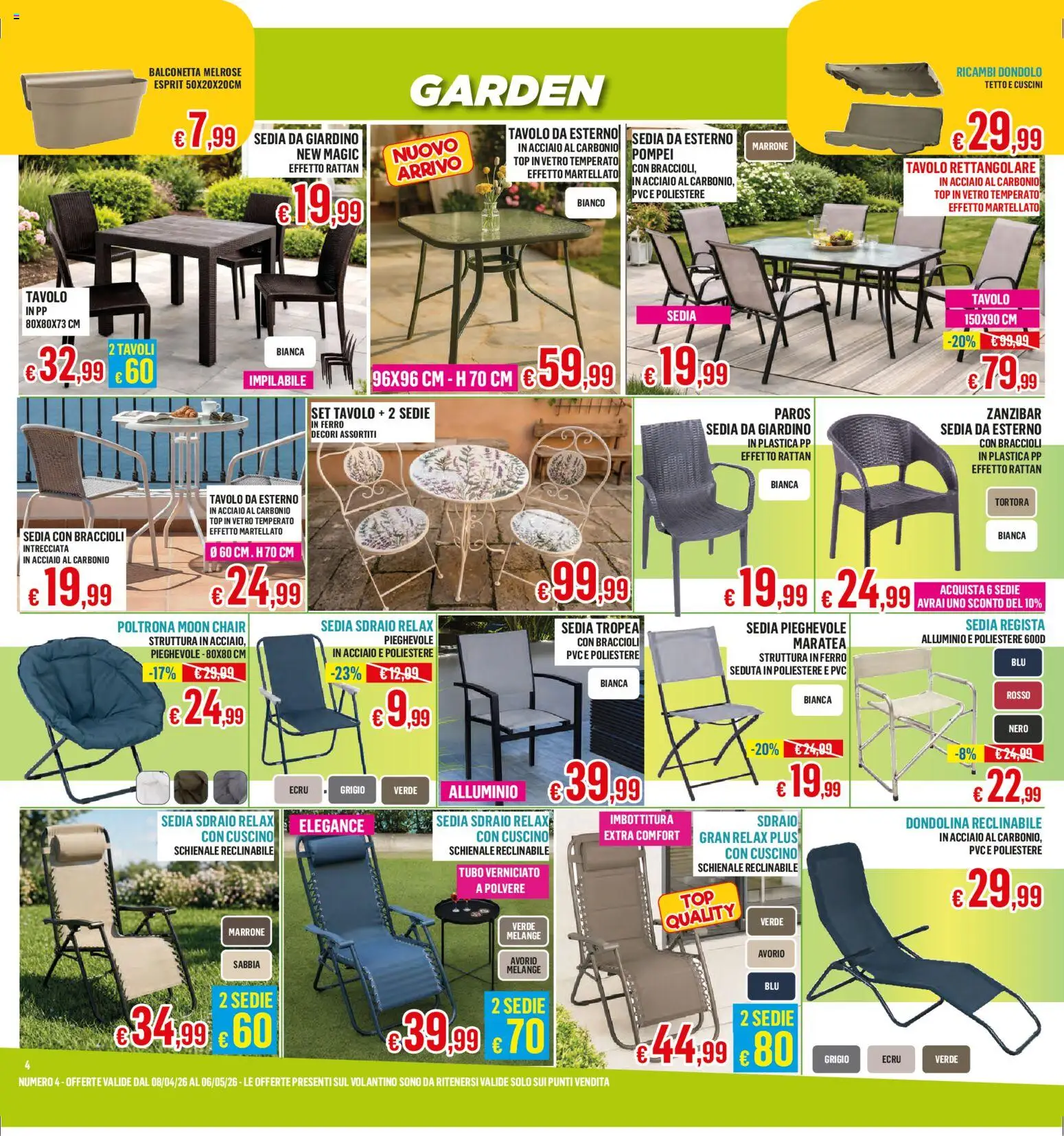 Volantino Satur del 08.04.2026 | Pagina: 4 | Prodotti: Dondolo, Cuscino, Poltrona, Sedia