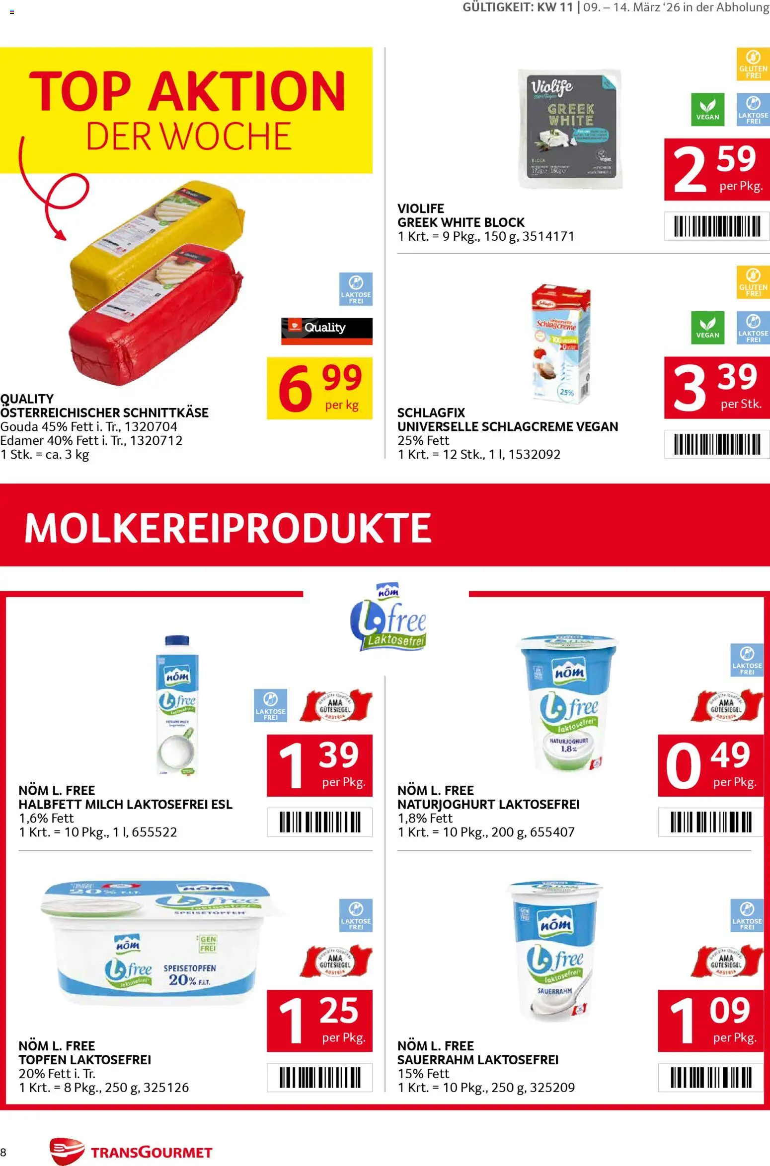 Transgourmet Flugblatt gültig ab 08.03.2026 | Seite: 8 | Produkte: Milch, Sauerrahm
