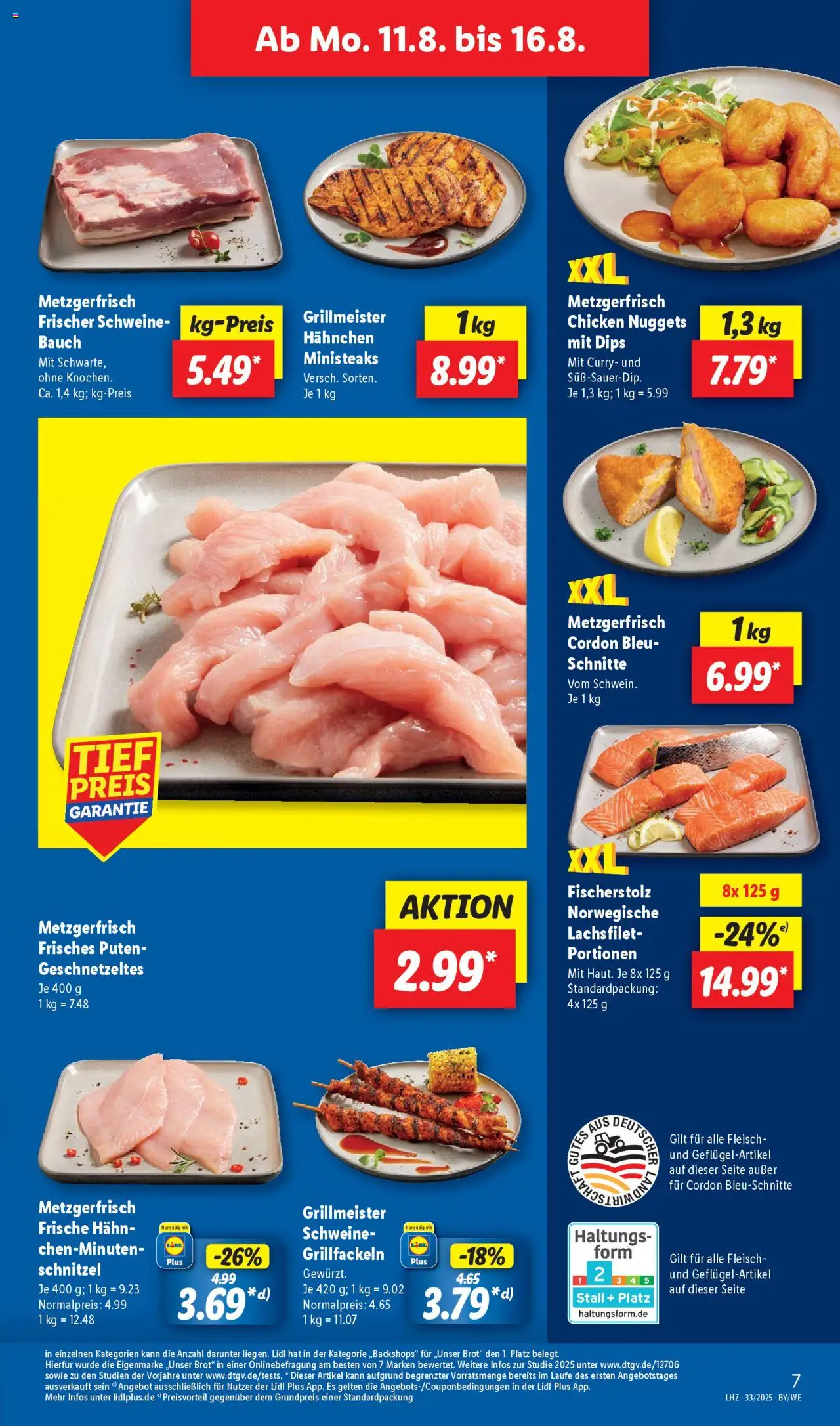 Lidl Prospekt Trier - gültig ab dem 11.08.2025 | Seite: 7 | Produkte: Hahnchen, Schnitzel, Brot, Fleisch