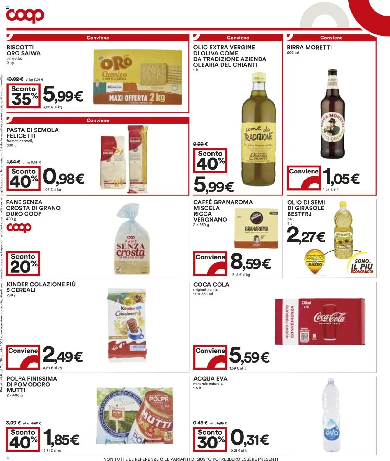 Volantino COOP del 07.08.2025 | Pagina: 8 | Prodotti: Caffè, Pasta, Birra Moretti, Data