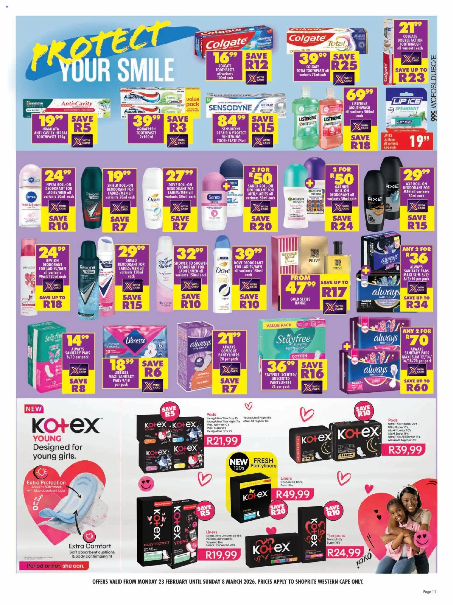 New Shoprite catalogue – valid from 23.02.2026 | Page: 11 | Products: Shower, Pads, Mouthwash, Lip balm