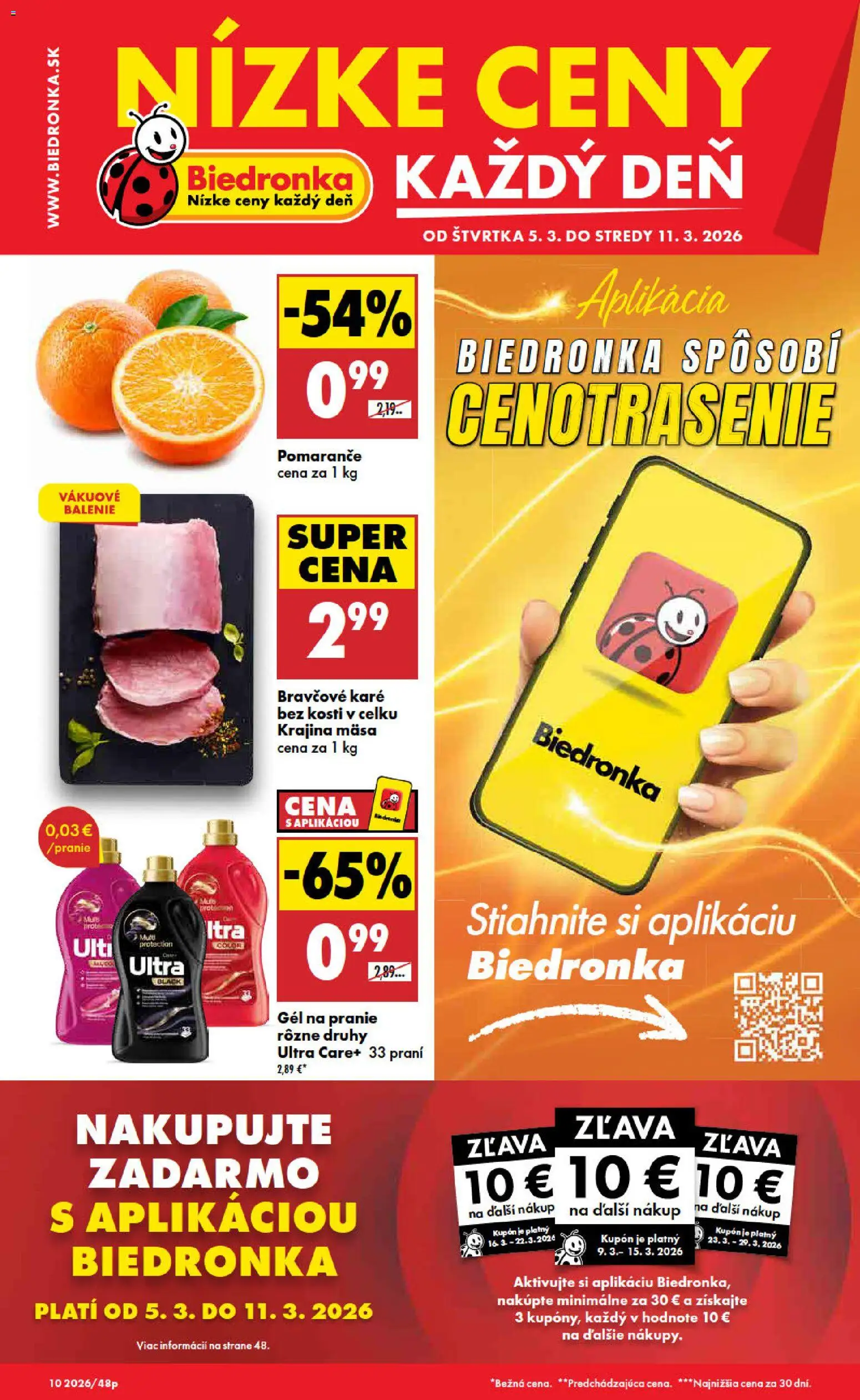 Nové Biedronka akcie – leták je platný od 05.03.2026 | Strana: 1 | Produkty: Pomaranče, Bravčové karé