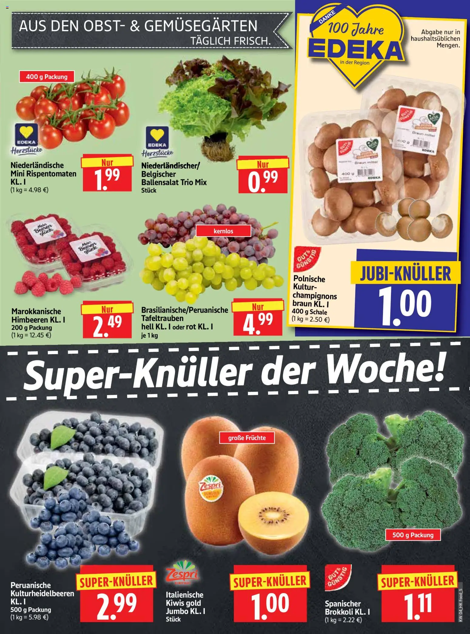 HERKULES Prospekt 	 – gültig ab 19.01.2026 | Seite: 5 | Produkte: Himbeeren, Champignons, Obst, Brokkoli