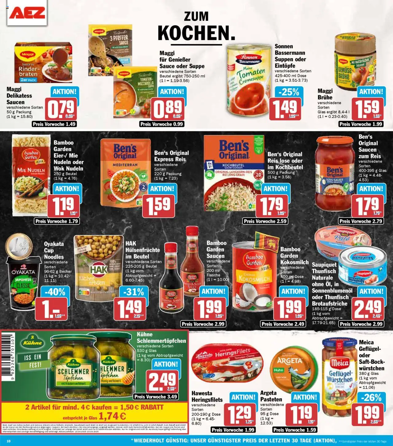 AEZ Prospekt 	 – gültig ab 15.09.2025 | Seite: 10 | Produkte: Meica, Pfeffer, Reis, Nudeln