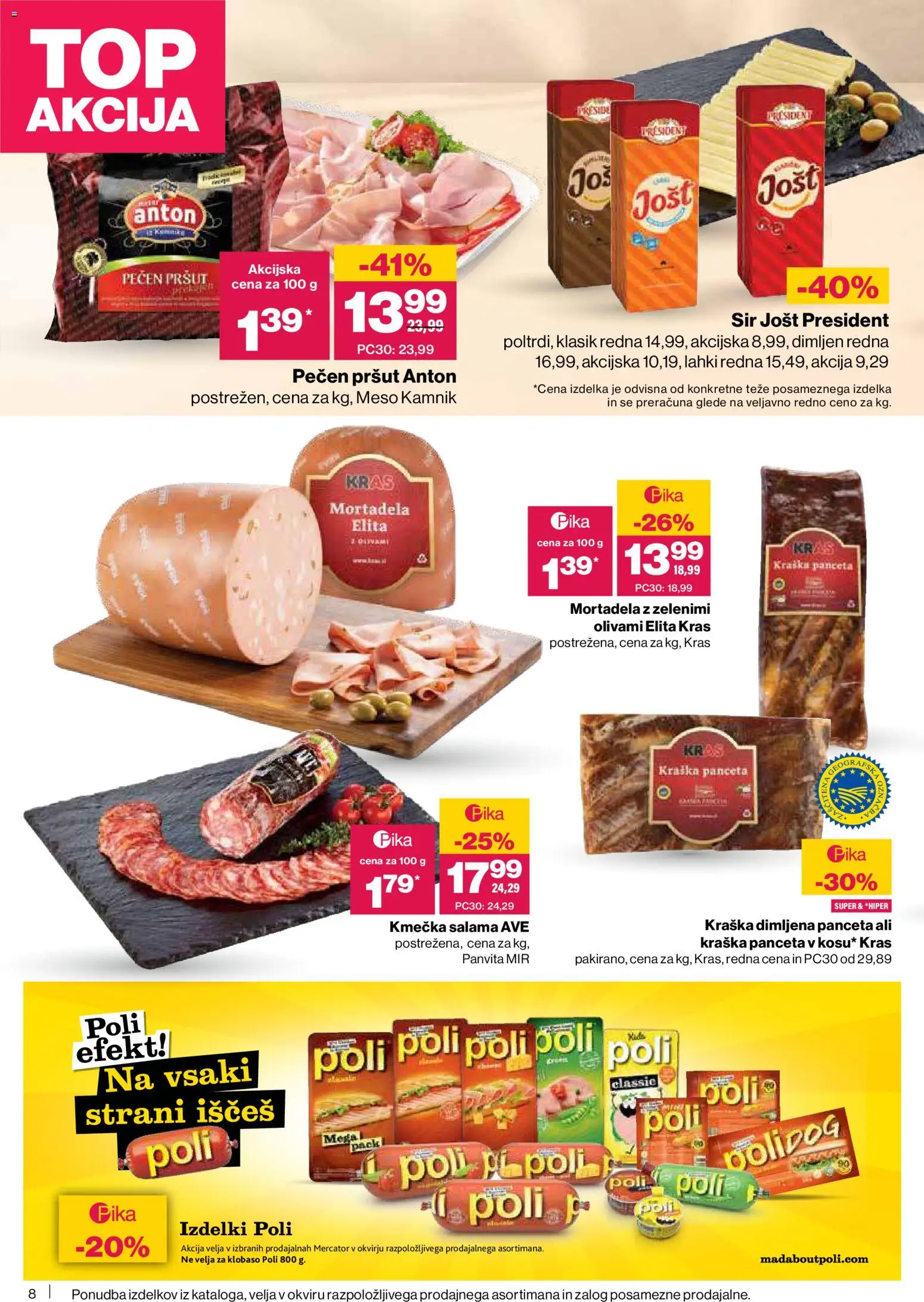 Novi Mercator katalog ponudbe – veljaven od 26.02.2026 | Stran: 8 | Izdelki: Pršut, Mortadela, Sir, Salama