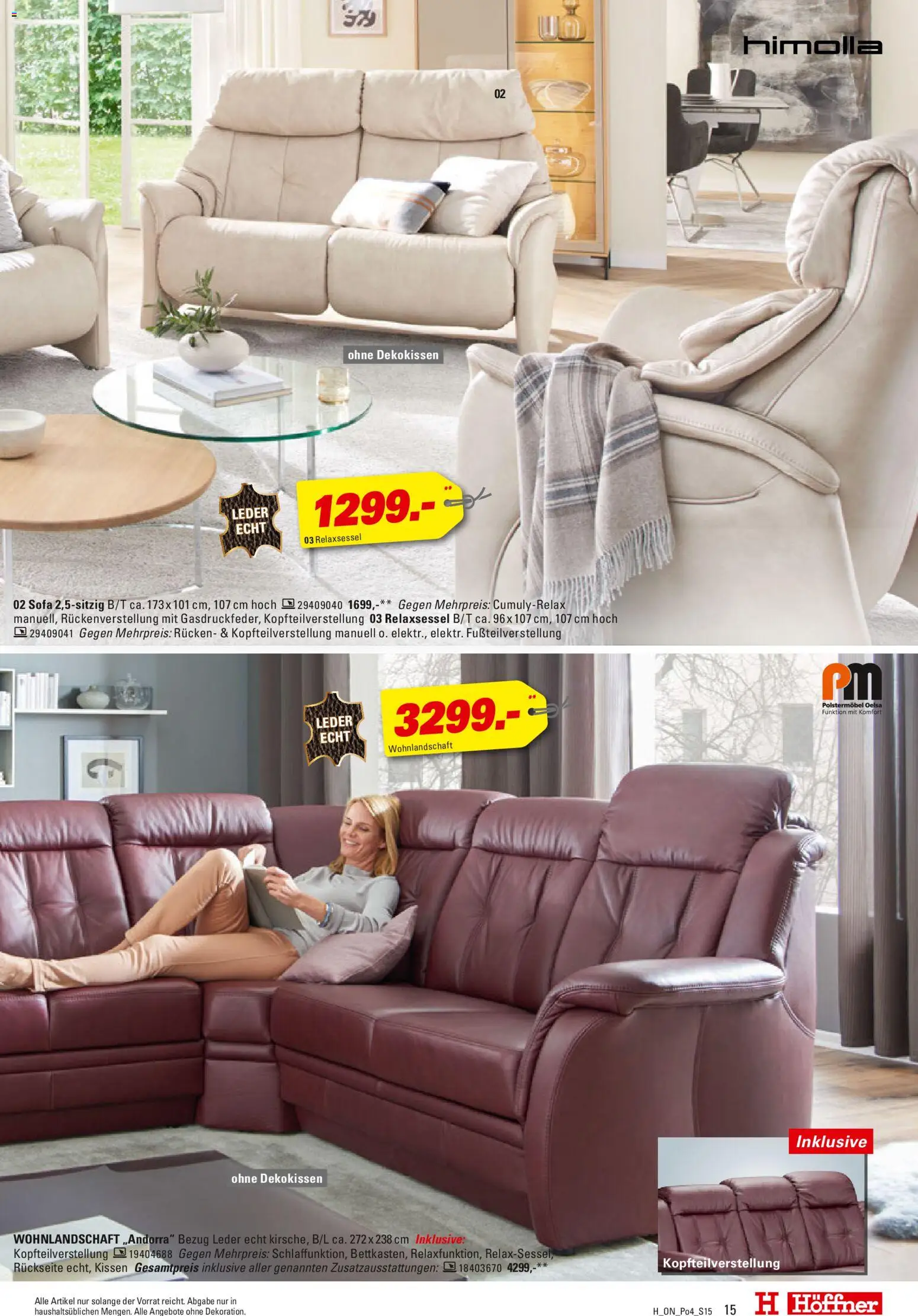 Höffner Prospekt 	 – gültig ab 28.10.2025 | Seite: 15 | Produkte: Wohnlandschaft, Relaxsessel, Kissen, Sofa