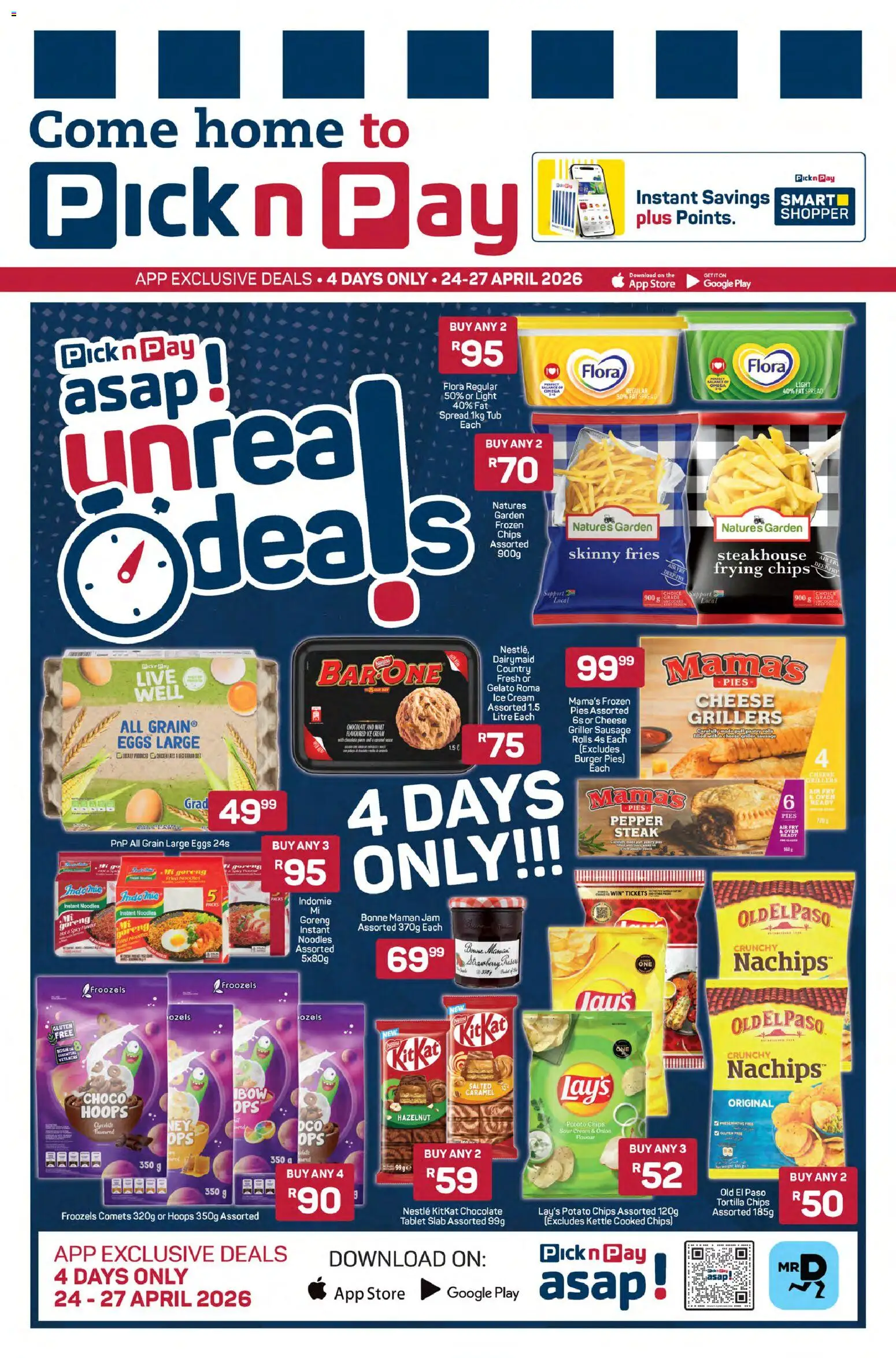 New Pick n Pay catalogue – valid from 24.04.2026 | Page: 2 | Products: Steak, Eggs, Chocolate, Fat spread