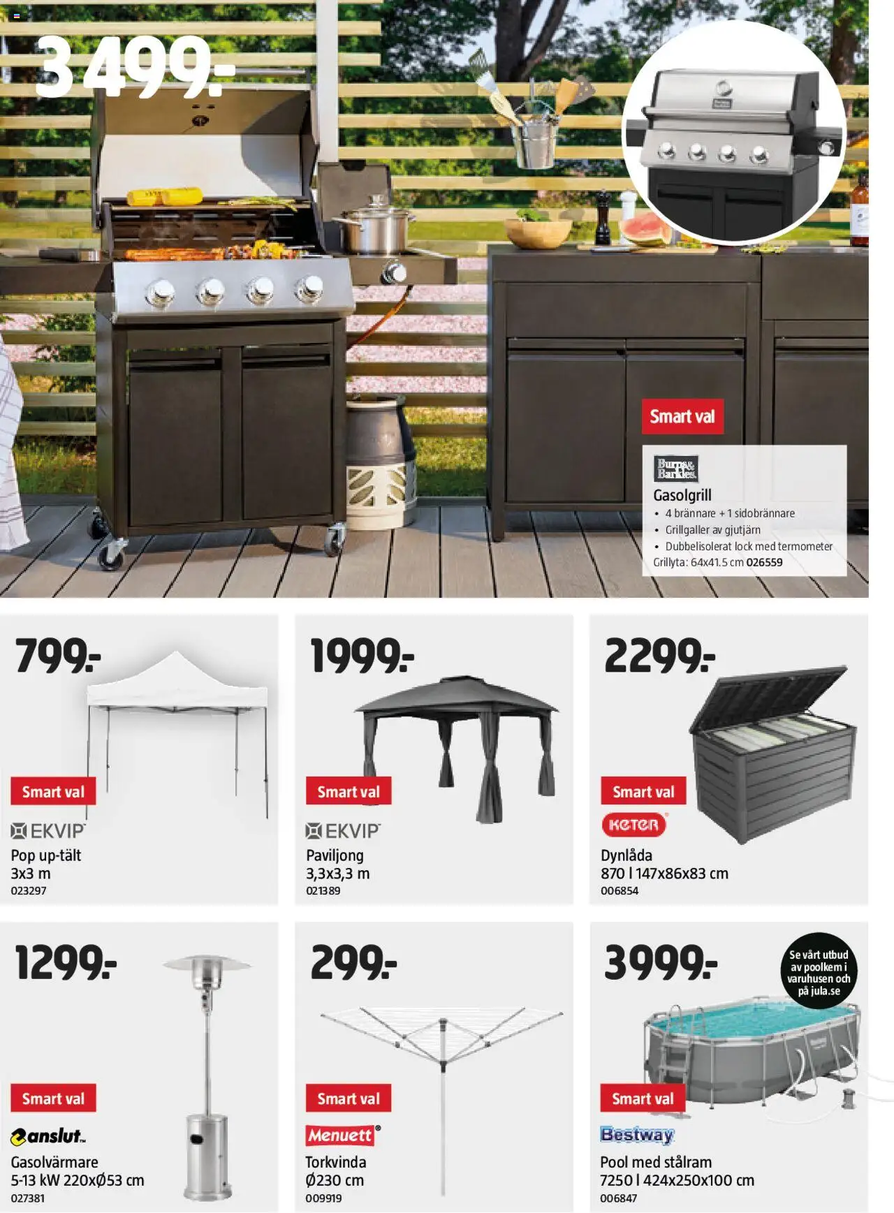 Jula reklamblad aktuell från 03.07.2025 | Sida: 11 | Produkter: Termometer, Pool, Gasolgrill, Torkvinda