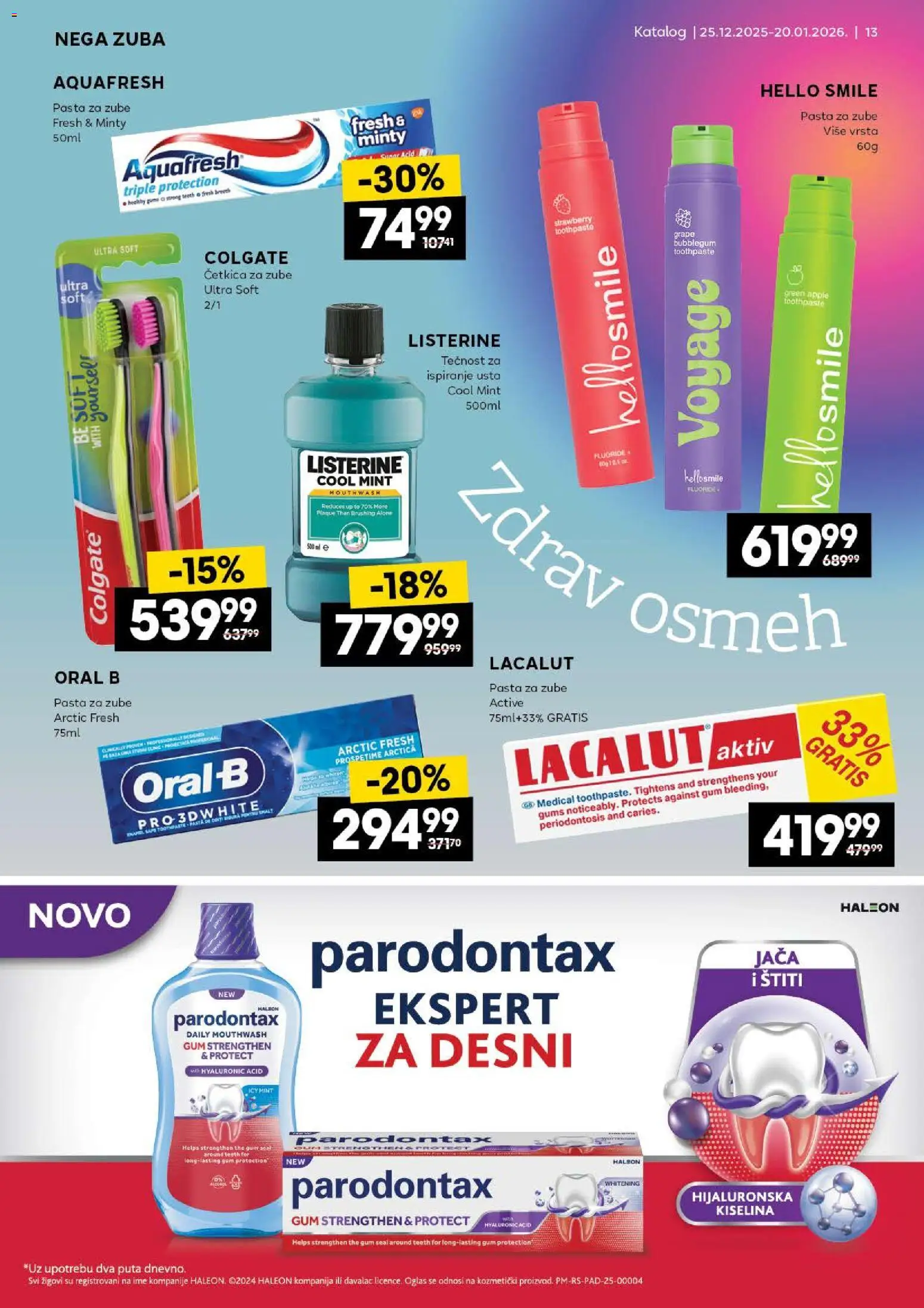 Roda katalog - važi od 25.12.2025 | Strana: 13 | Proizvode: Colgate, Parodontax, Pasta za zube, Tečnost za ispiranje usta