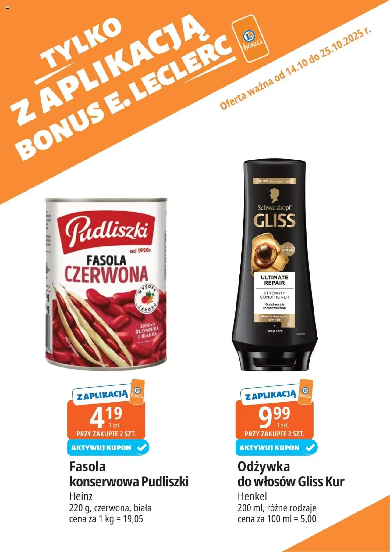 E.Leclerc Gazetka - Warszawa Bielany kupony dodatkowe od 14.10.2025 | Strona: 16 | Produkty: Fasola czerwona, Odżywka