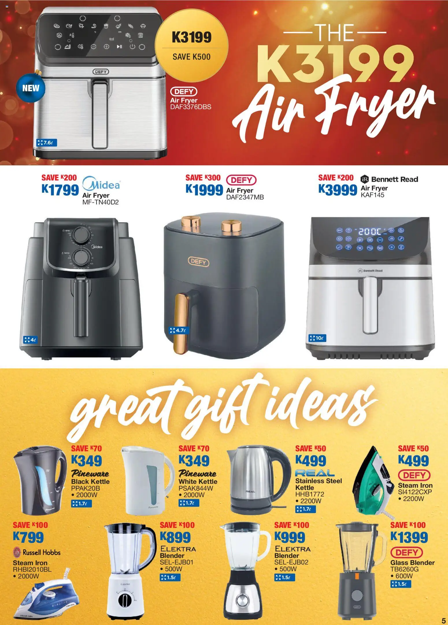 New OK Furniture catalogue – valid from 08.12.2025 | Page: 5 | Products: Kettle, Iron, Blender, Air fryer