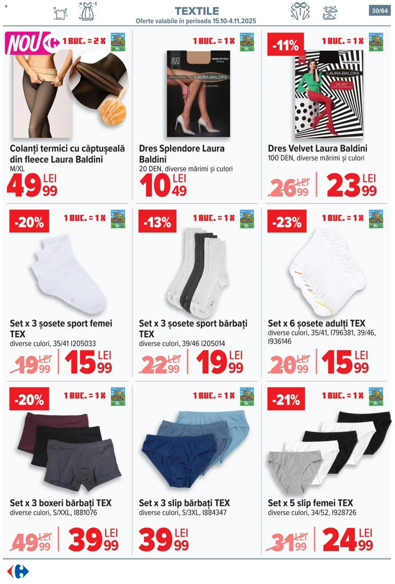 Noul catalog Carrefour – valabil de la 29.10.2025 | Pagină: 32 | Produse: Șosete, Colanți, Slip, Boxeri
