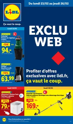 LIDL - Prévisualisation de LIDL catalogue les bonnes affaires Exclu Web valide à partir de 23.02.2026 | Page: 1 | Produits: Machine à café, Broyeur, Débroussailleuse, Café