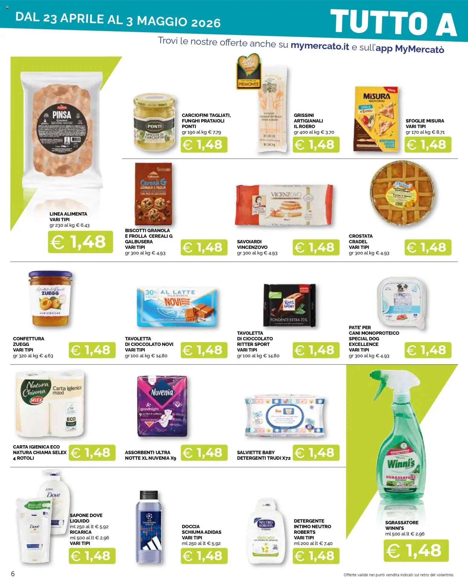 Volantino Mercatò del 23.04.2026 | Pagina: 6 | Prodotti: Cereali, Intimo, Sgrassatore, Funghi