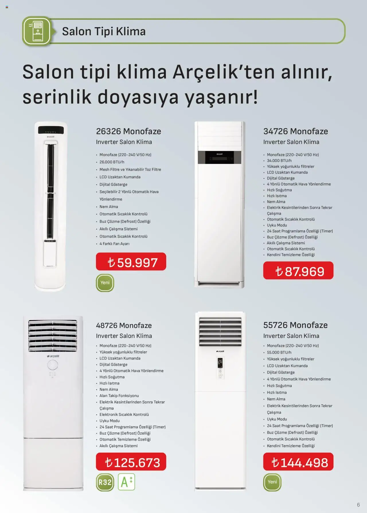 Arçelik İklimlendirme Kataloğu - 16.10.2025 tarihinden itibaren geçerlidir | Sayfa: 6 | Ürünler: Saat, Klima, Fan