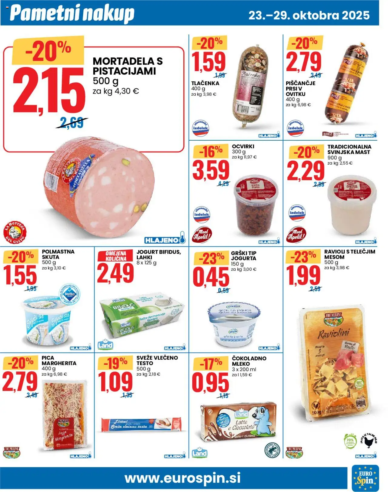 Novi Eurospin katalog ponudbe – veljaven od 23.10.2025 | Stran: 5 | Izdelki: Mortadela, Ocvirki, Jogurt, Skuta