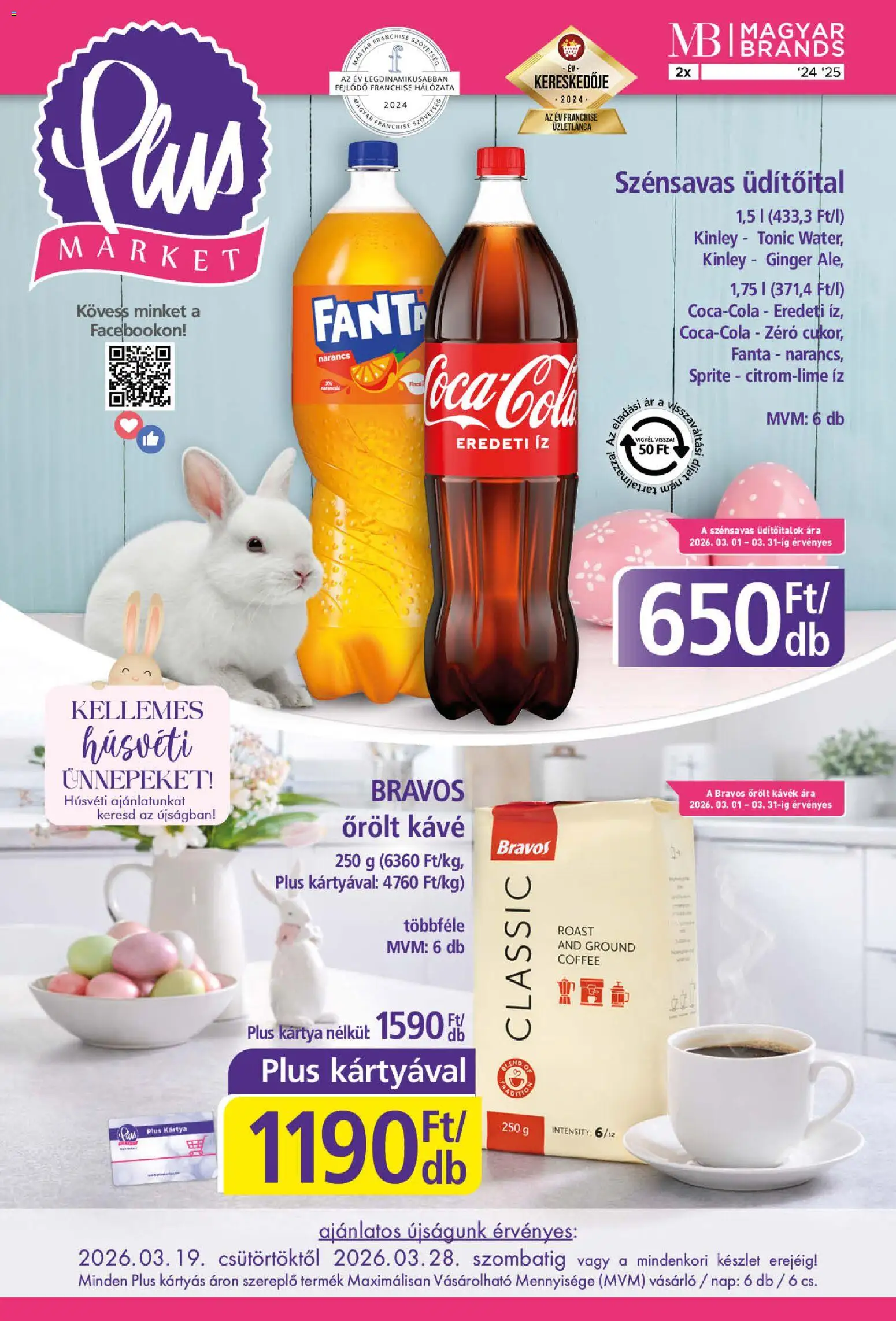 Plus Market akciós ujság - amely érvényes a következő dátumtól: 19.03.2026 | Oldal: 1 | Termékek: Tonic, Fanta, Kávé, Narancs