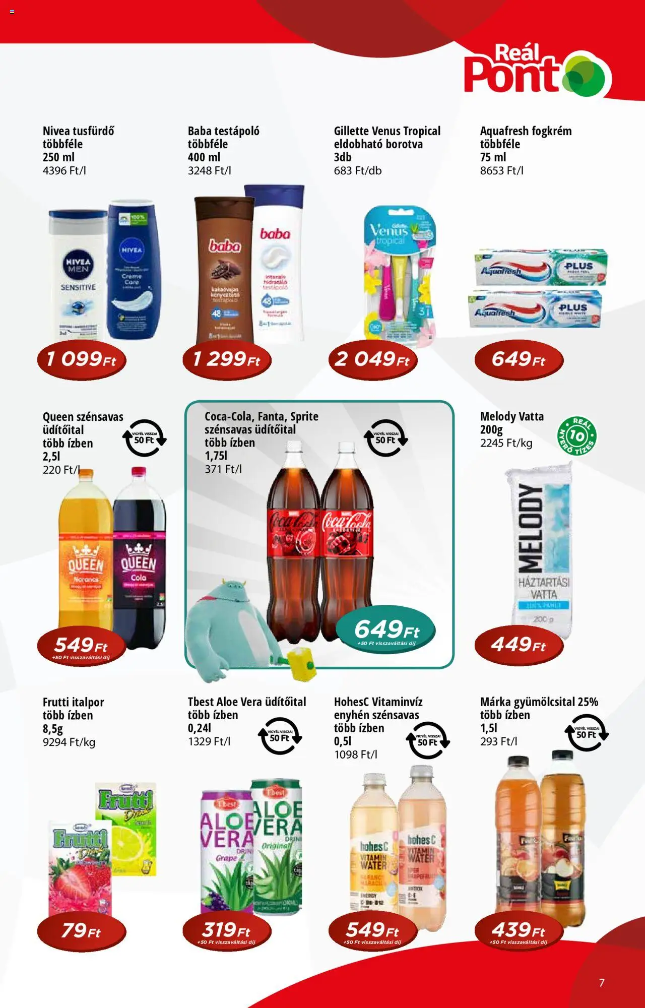 Reál akciós ujság - amely érvényes a következő dátumtól: 18.06.2025 | Oldal: 7 | Termékek: Aloe vera, Tusfürdő, Fogkrém, Italpor