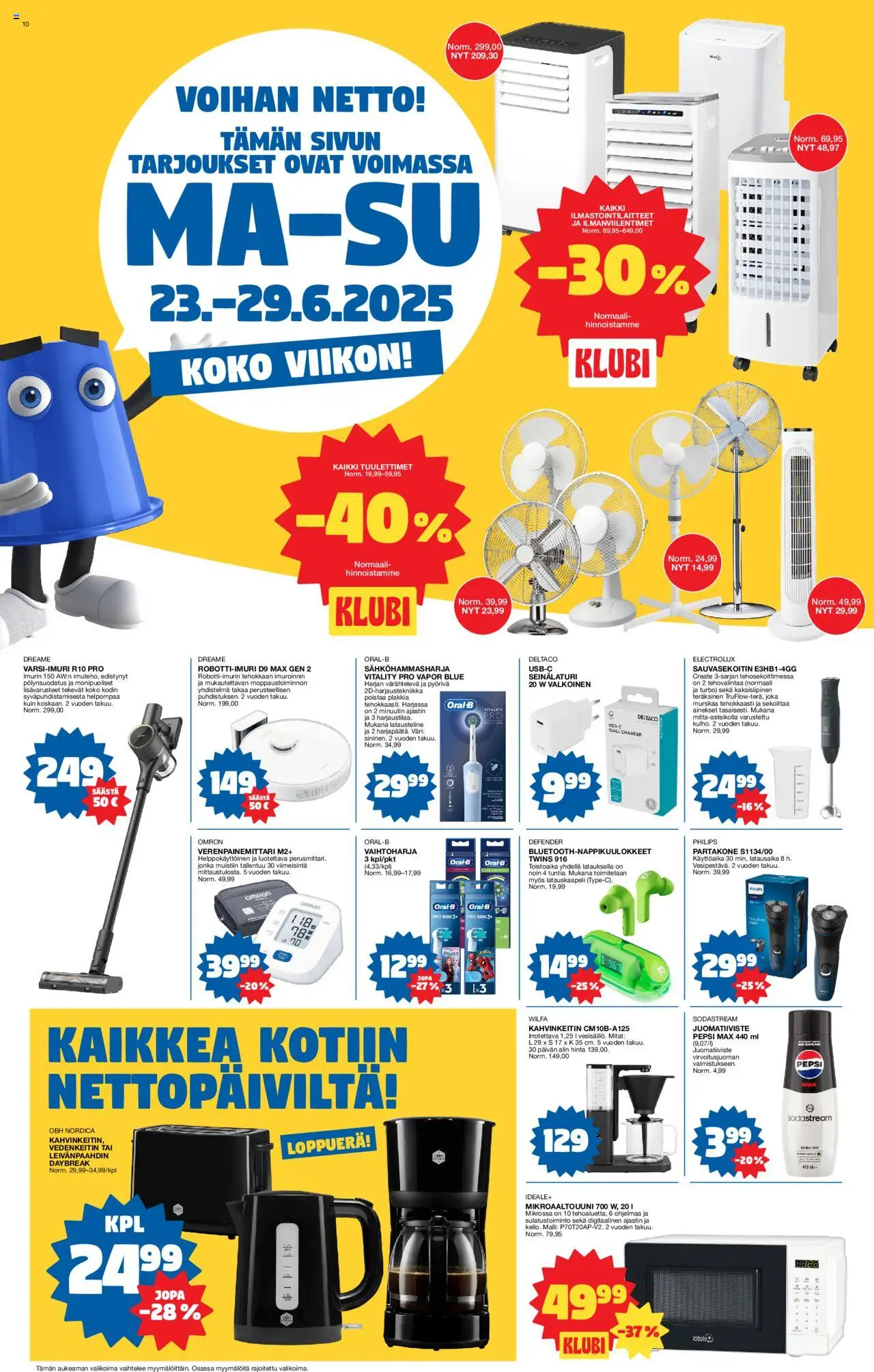  | Sivu: 10 | Tuotteet: Leivänpaahdin, Robotti-imuri, Partakone, Pepsi