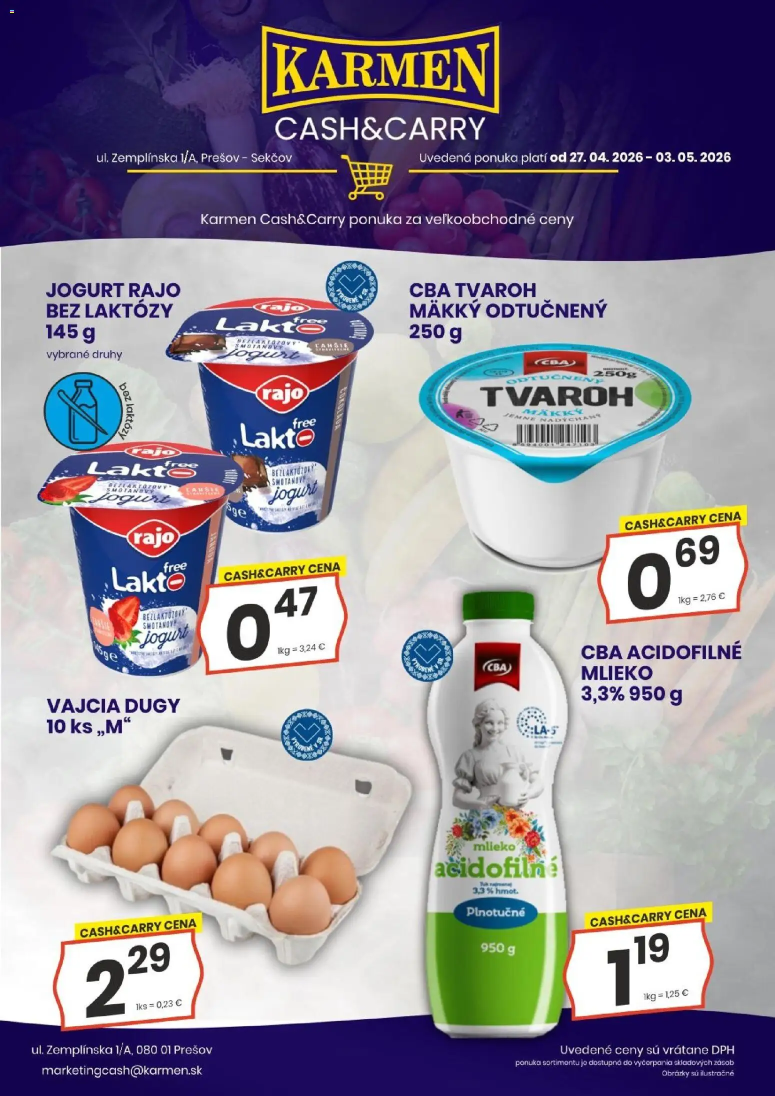 Nové KARMEN CBA akcie – leták je platný od 27.04.2026 | Strana: 5 | Produkty: Mlieko, Jogurt, Vajcia, Tvaroh