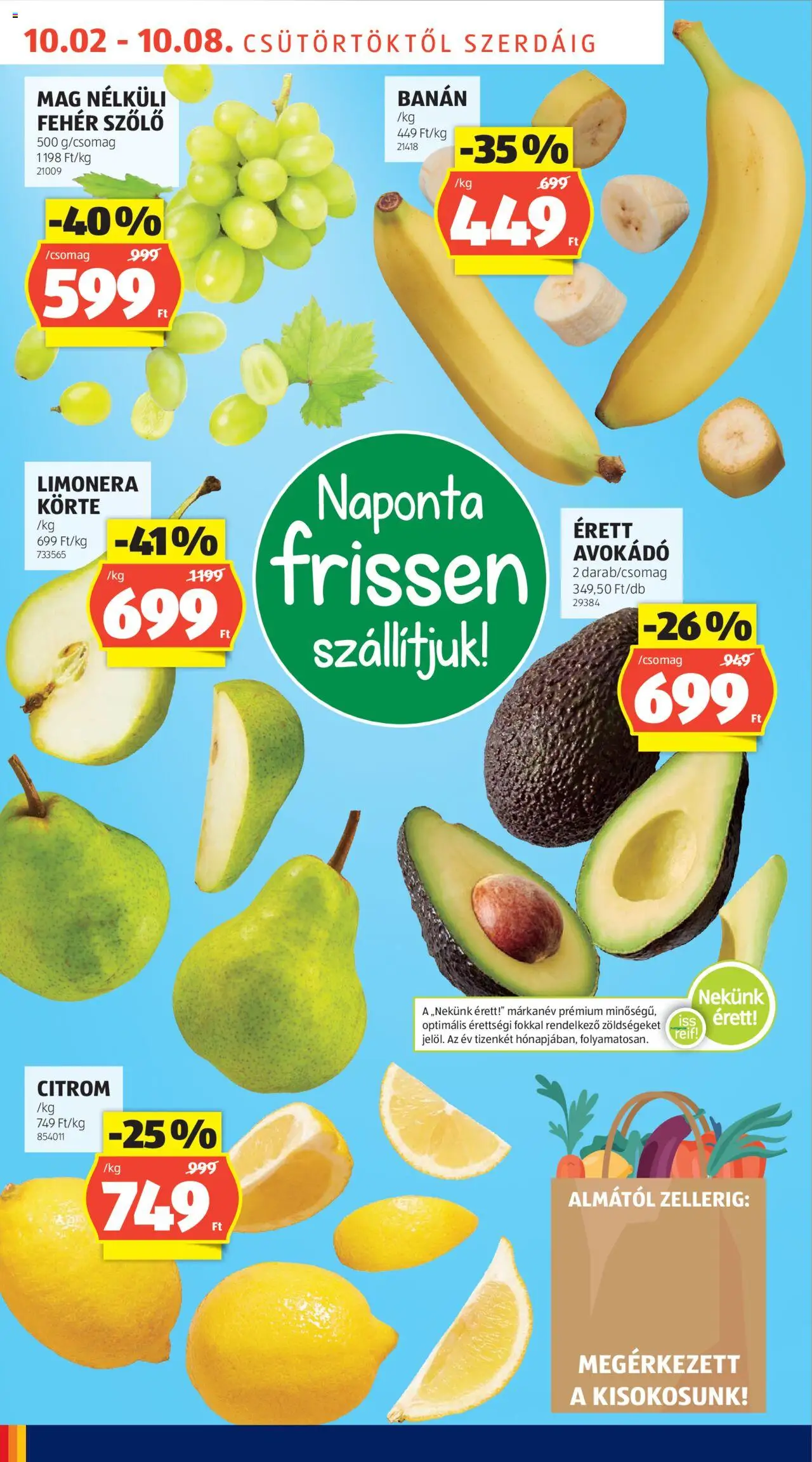 Aldi akciós ujság - amely érvényes a következő dátumtól: 02.10.2025 | Oldal: 6 | Termékek: Szőlő, Körte, Banán, Avokádó