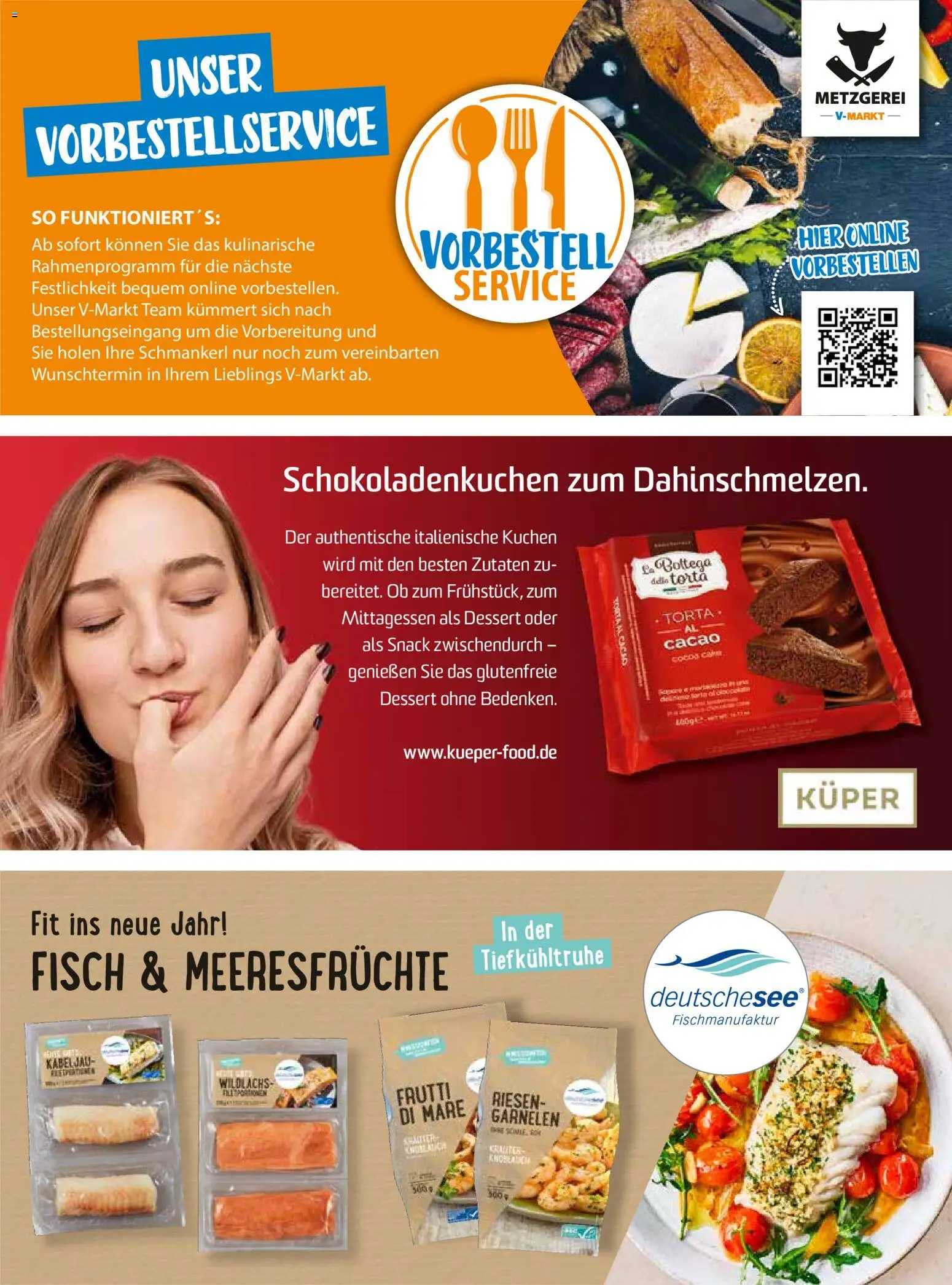 V-Markt - Vielfalt Januar / Februar – gültig ab 02.01.2026 | Seite: 42 | Produkte: Garnelen, Fisch, Meeresfrüchte, Kuchen