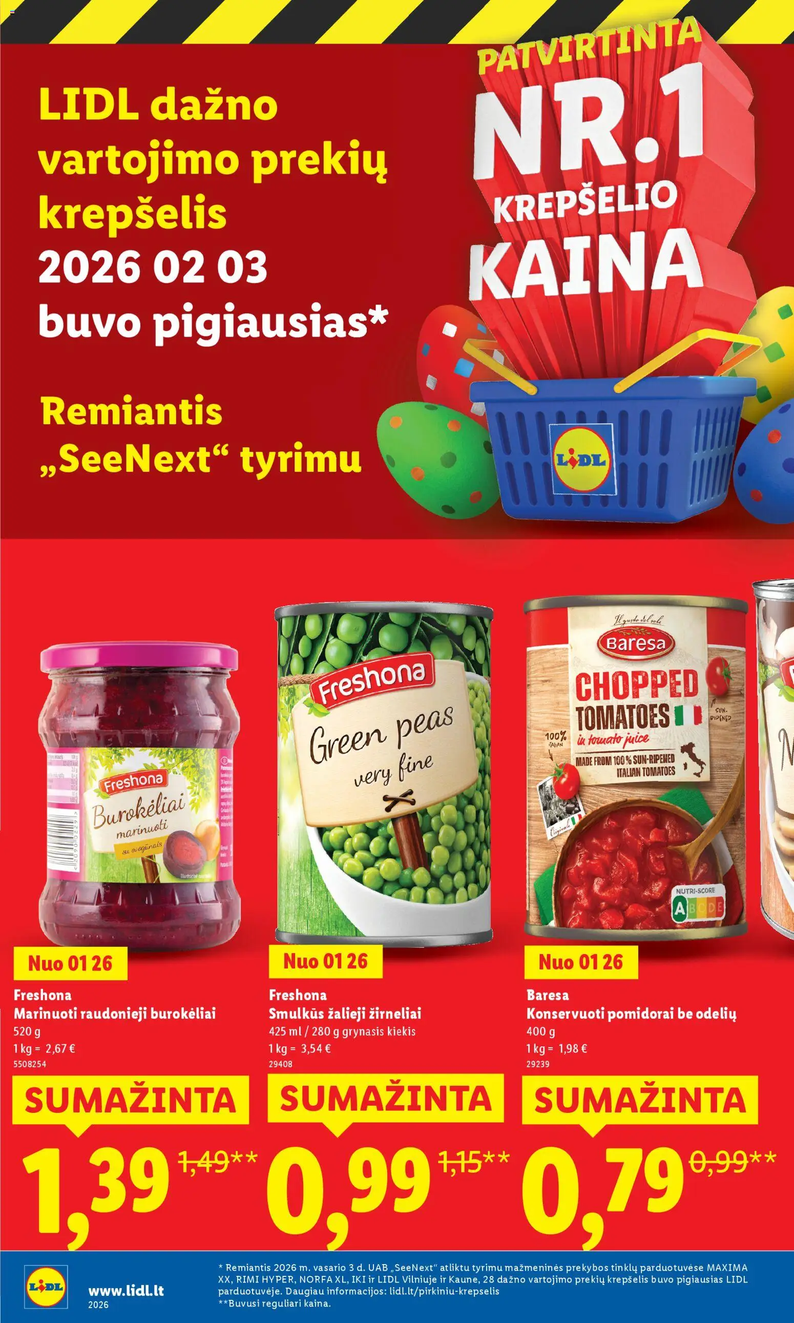 LIDL akcijos nuo 16.03.2026 | Puslapis: 34 | Prekių: Konservuoti pomidorai, Krepšelis, Pomidorai, Žirneliai