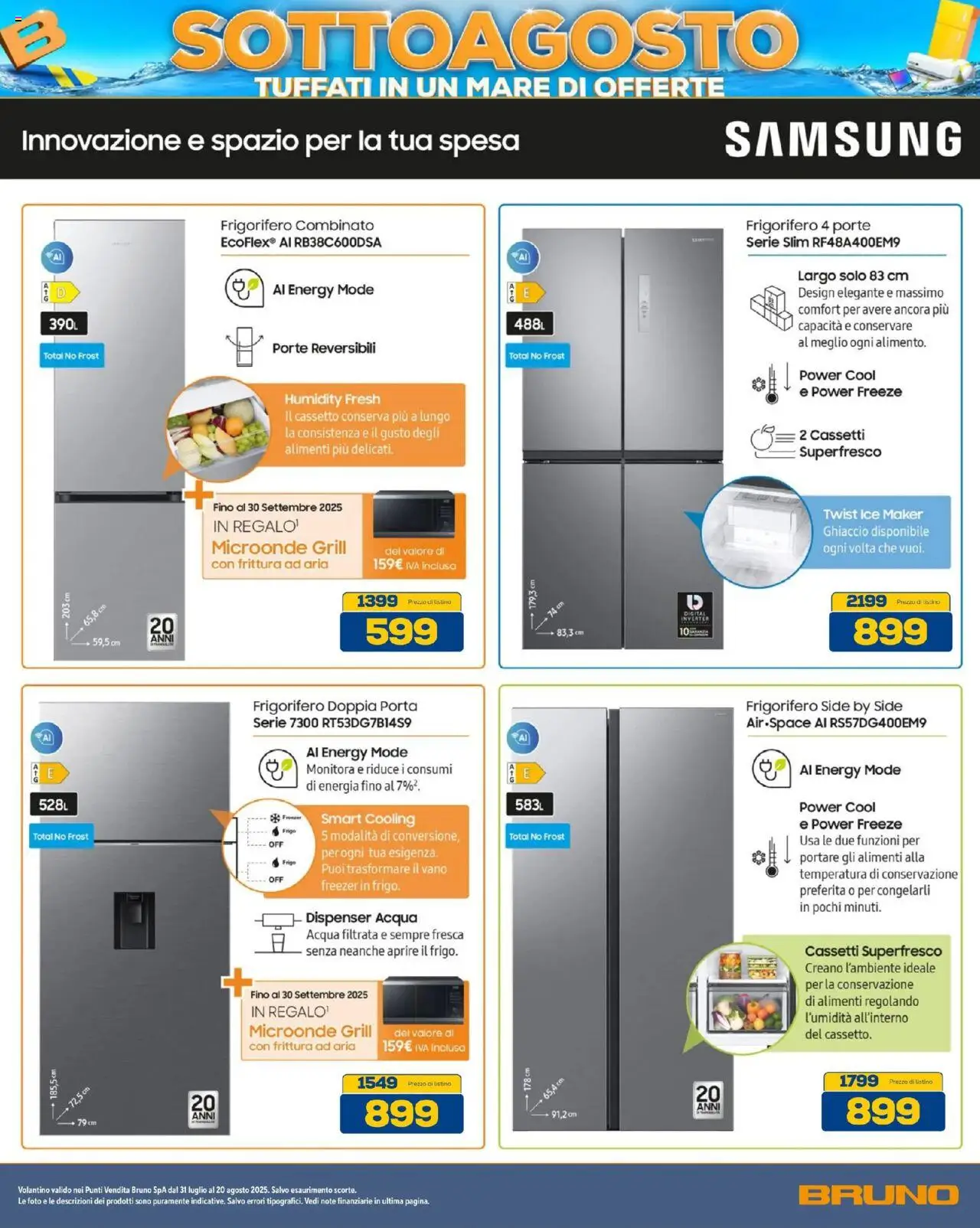Volantino BRUNO del 31.07.2025 | Pagina: 46 | Prodotti: Microonde, Freezer, Frigorifero, Samsung