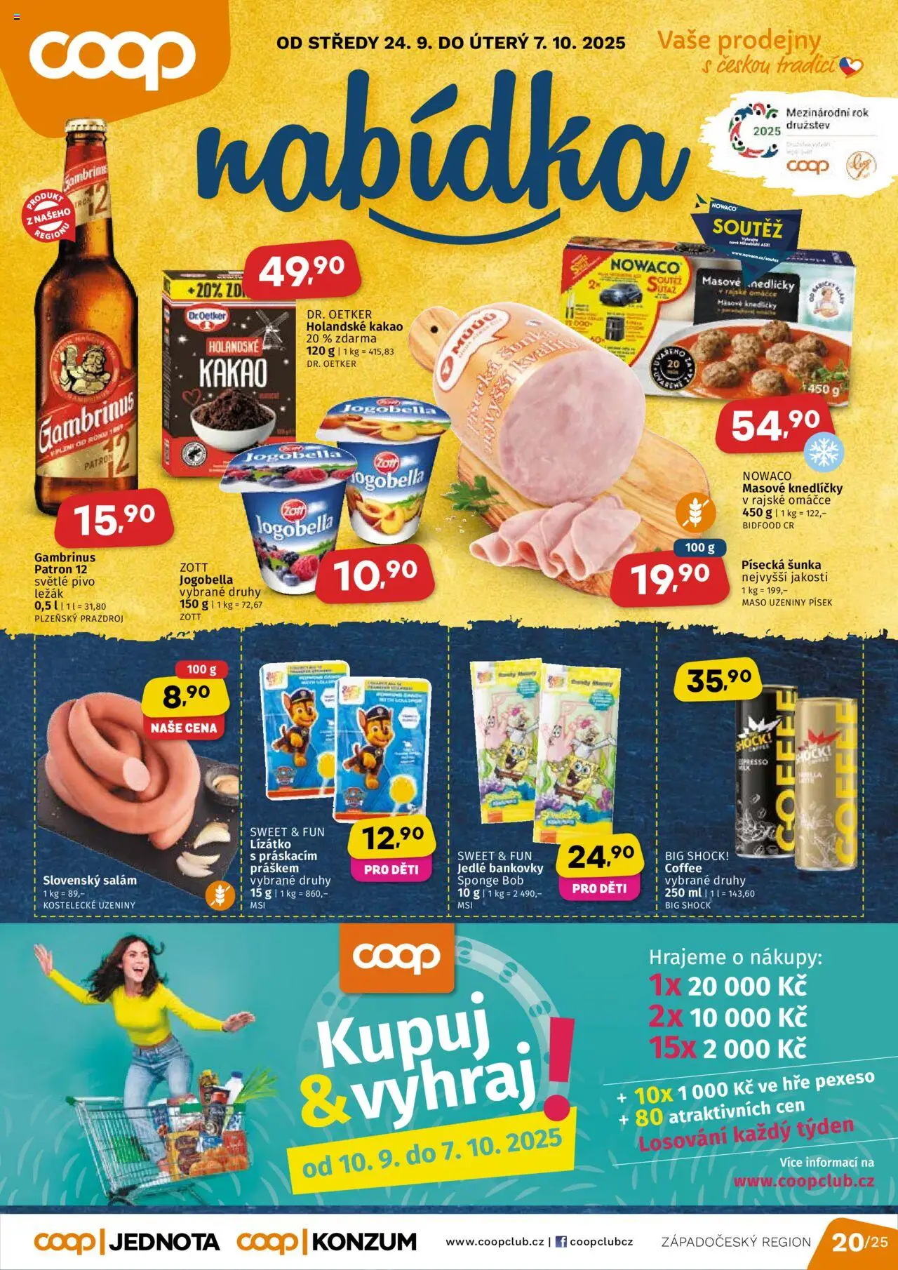 Coop leták - Západočeský region od 24.09.2025 | Strana: 1 | Produkty: Salám, Uzeniny, Jogobella, Big Shock