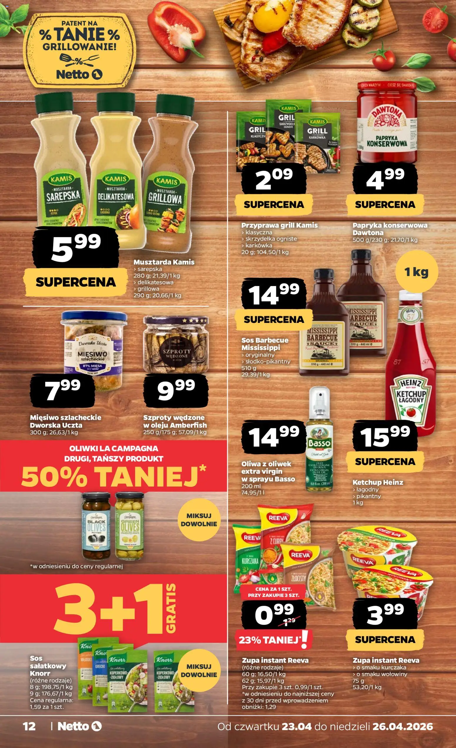 Netto gazetka od czwartku spożywcza od 23.04.2026 | Strona: 12 | Produkty: Ketchup, Papryka konserwowa, Grill, Sos