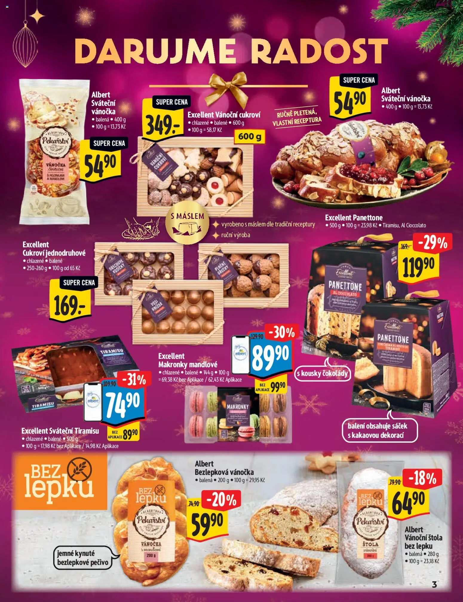Albert katalog - Supermarket - Delikatesy od 03.12.2025 | Strana: 3 | Produkty: Tiramisu, Makronky, Bezlepkové pečivo, Cukroví