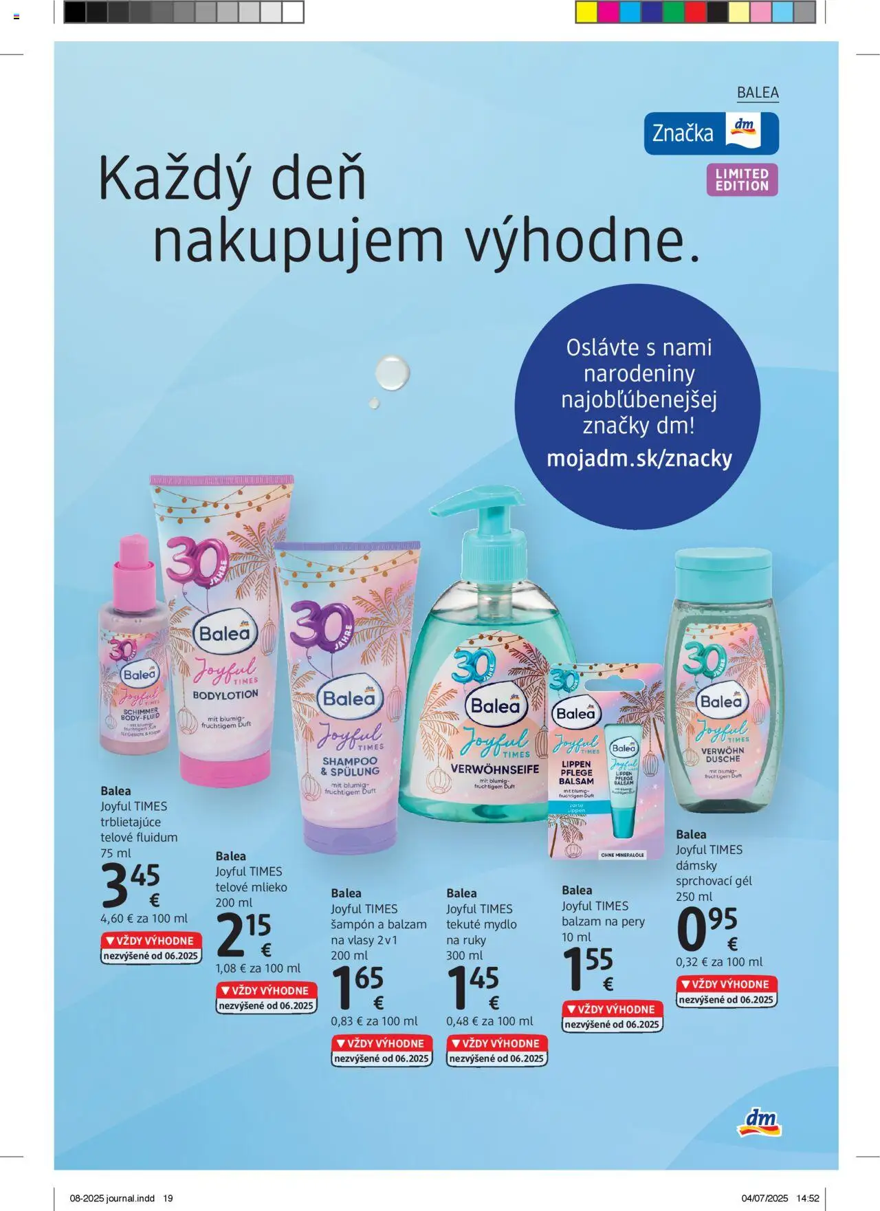 dm drogerie Journal august 2025 │ platný od 01.08.2025 | Strana: 19 | Produkty: Mlieko, Šampón, Telové mlieko, Mydlo