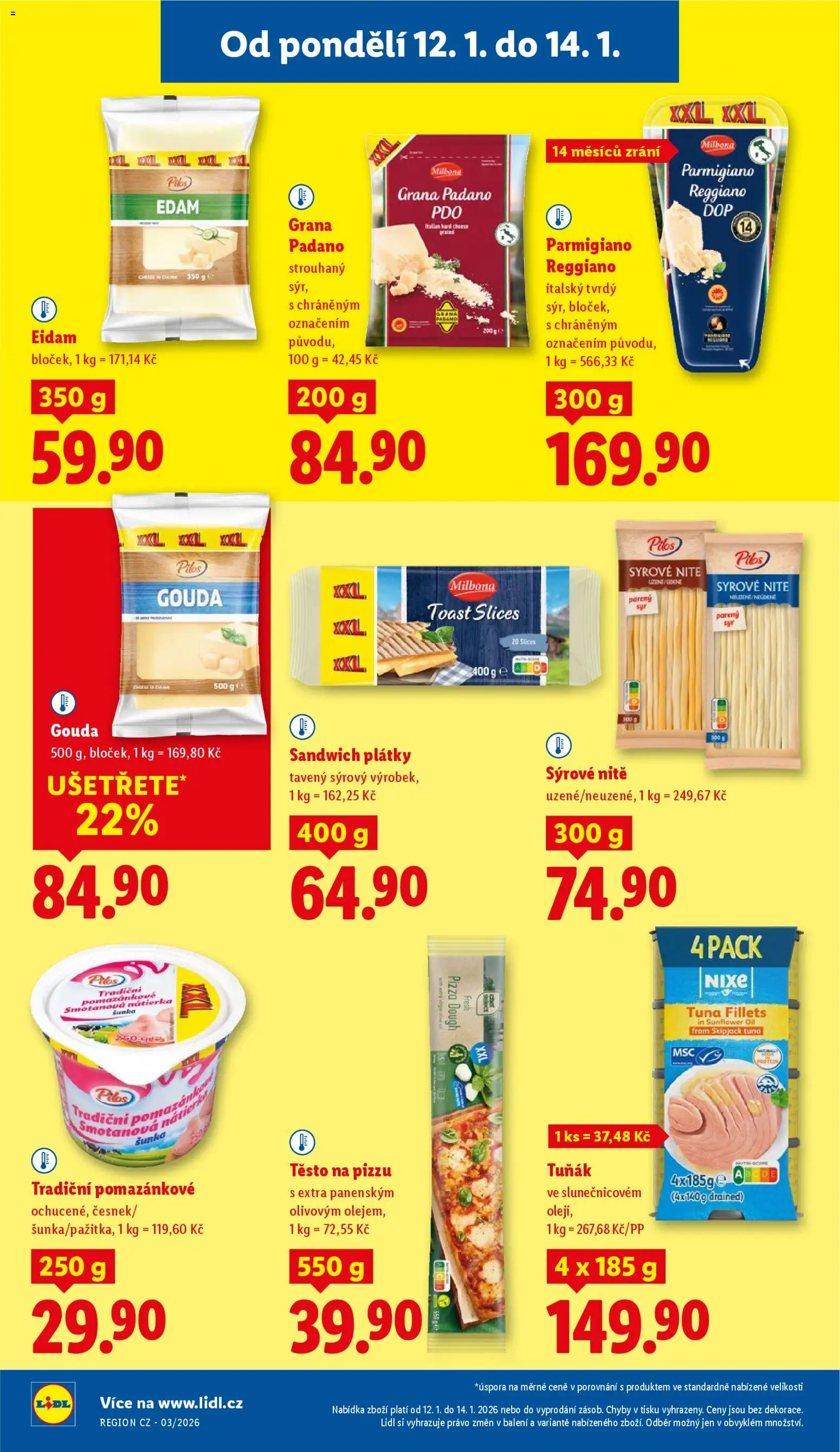 Lidl leták od 12.01.2026 | Strana: 16 | Produkty: Šunka, Pizza, Eidam, Parmigiano Reggiano