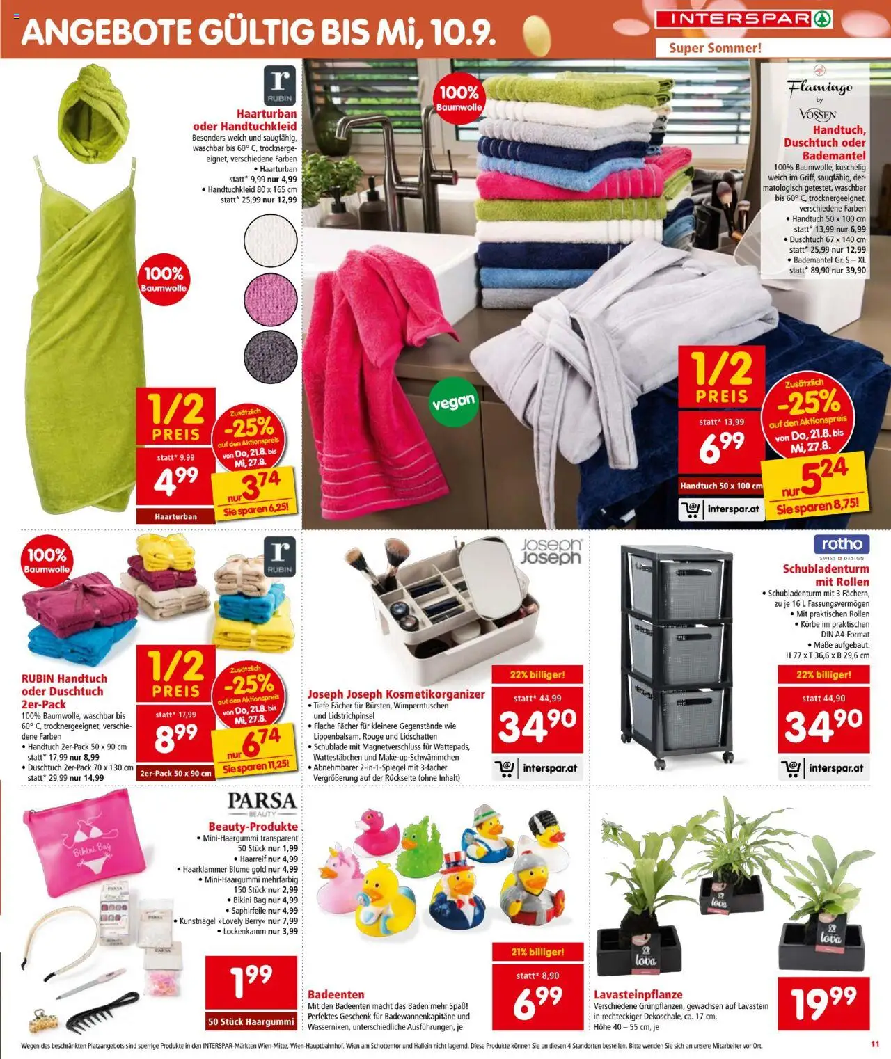 Interspar Flugblatt gültig ab 21.08.2025 | Seite: 11 | Produkte: Bademantel, Rouge, Lidschatten