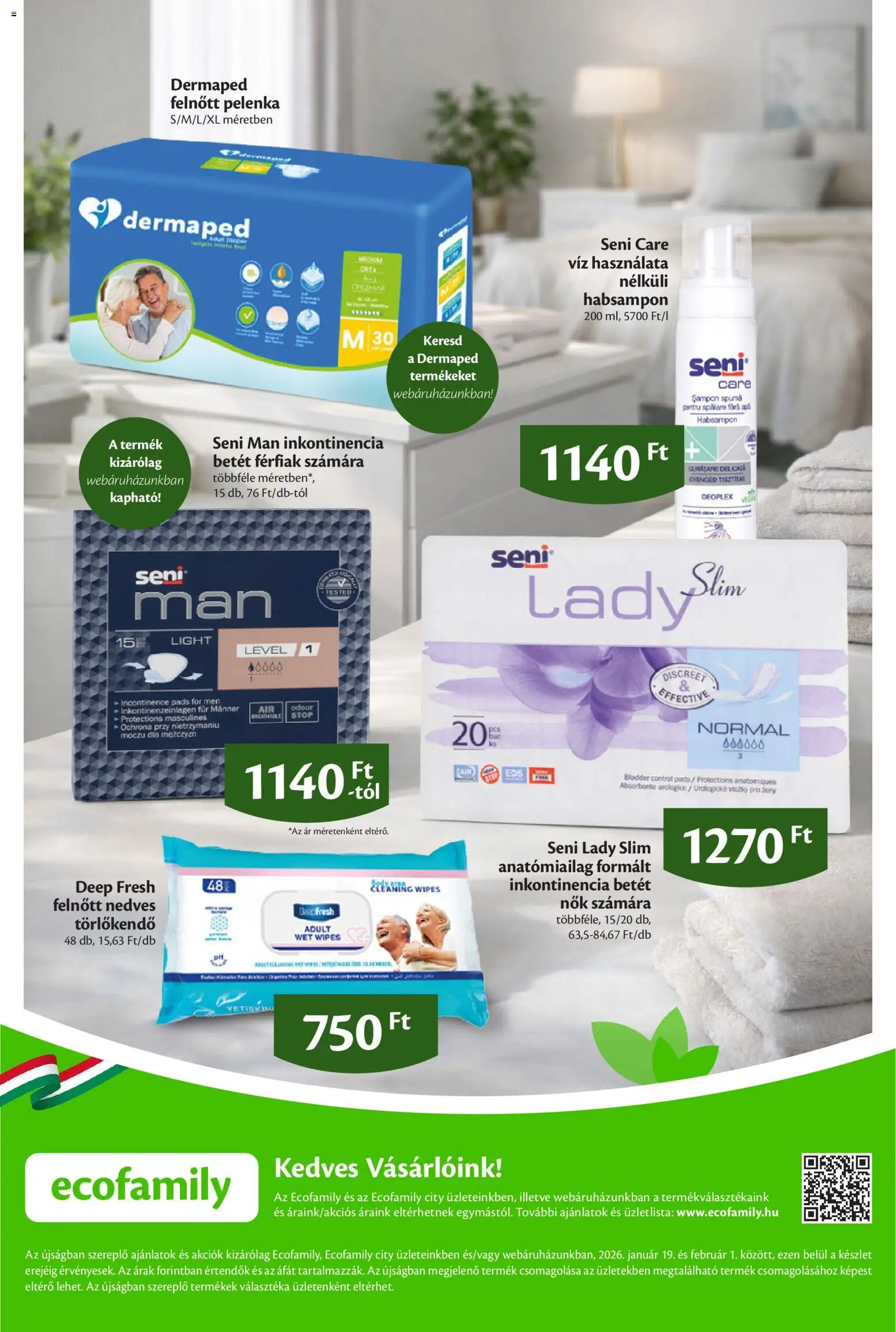 EcoFamily akciós ujság - amely érvényes a következő dátumtól: 19.01.2026 | Oldal: 12 | Termékek: Törlőkendő, Pelenka, Sampon